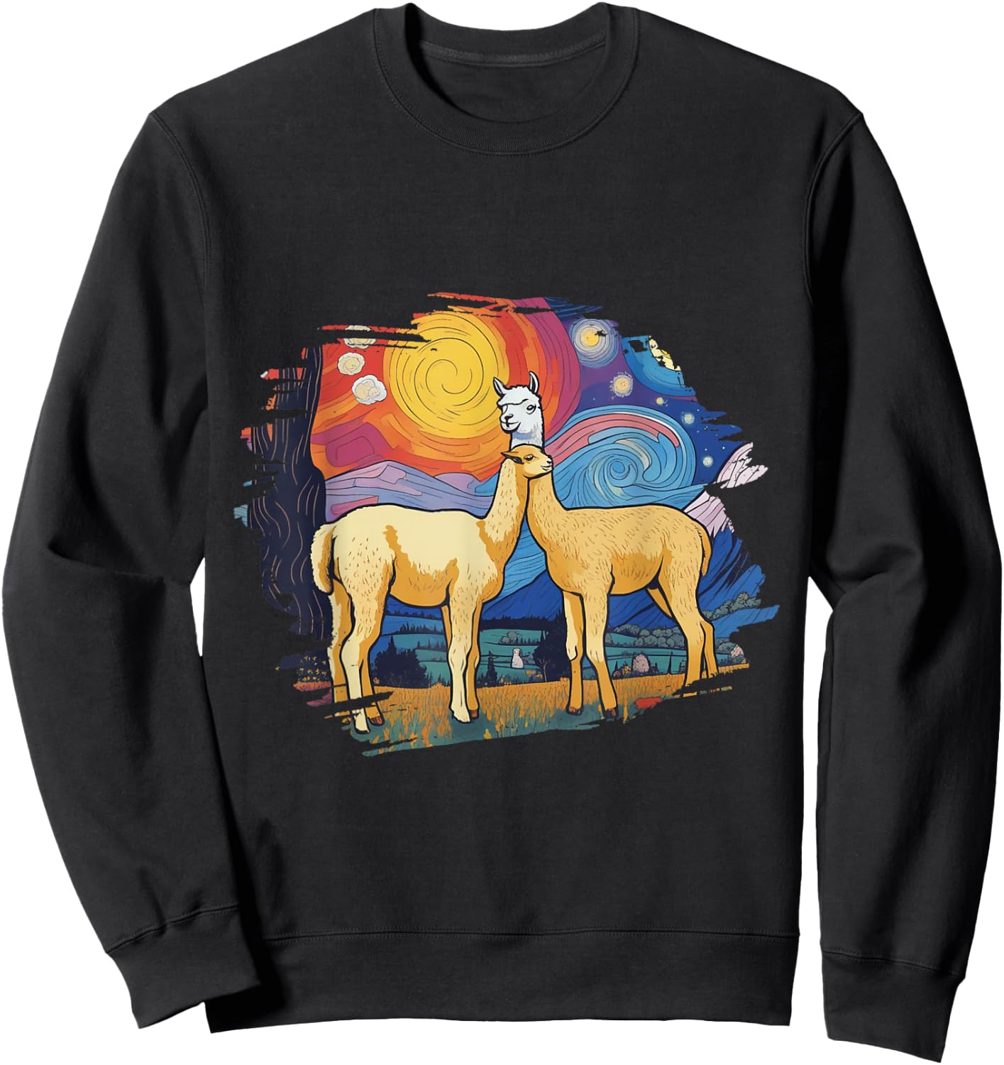 Llama Starry Night Artwork Cotopaxi National Park Souvenir Sweatshirt - Sweatshirt | Black