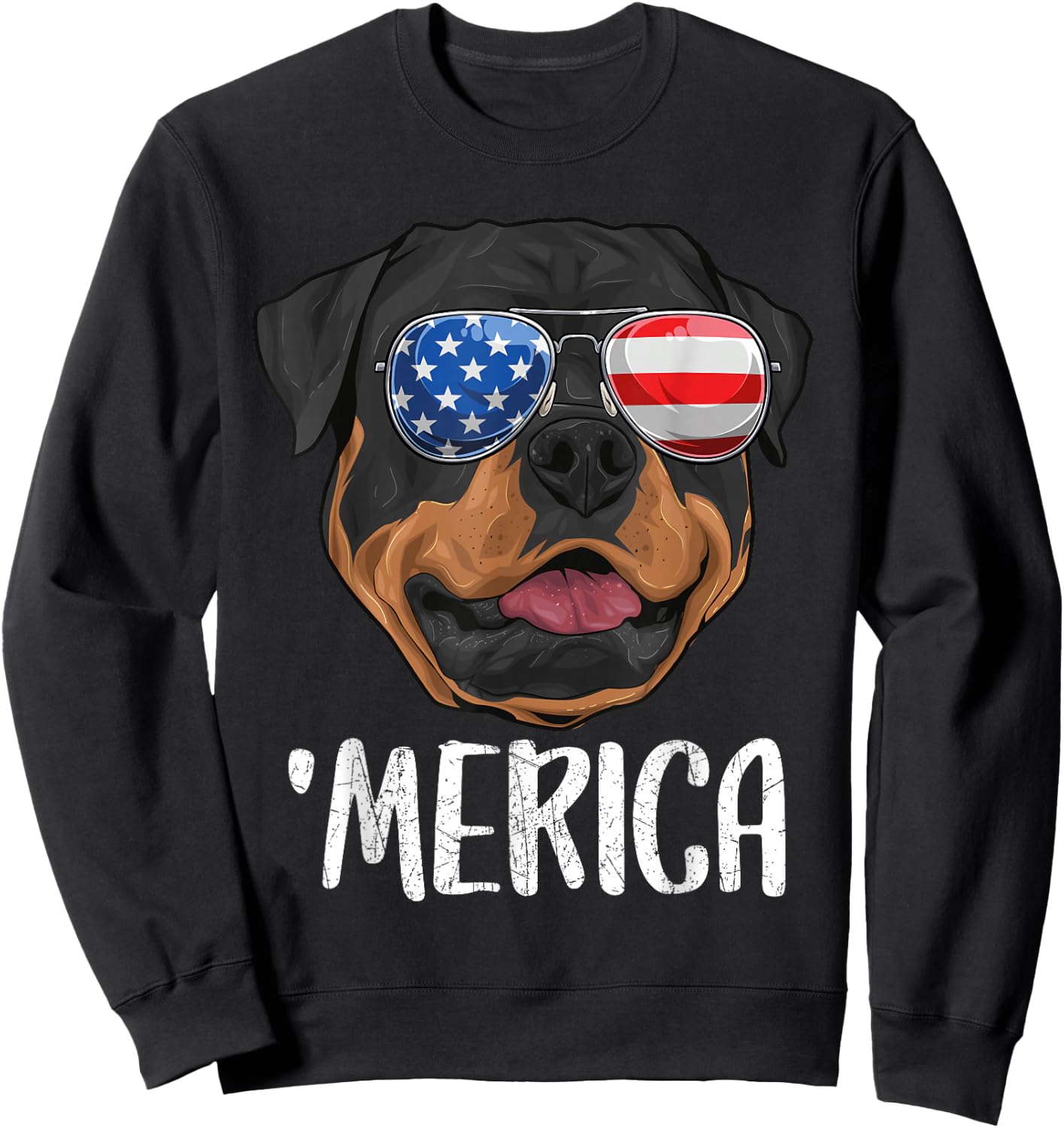 Merica Rottweiler Dog 4th of July American Flag Sweatshirt - Sweatshirt | Black
