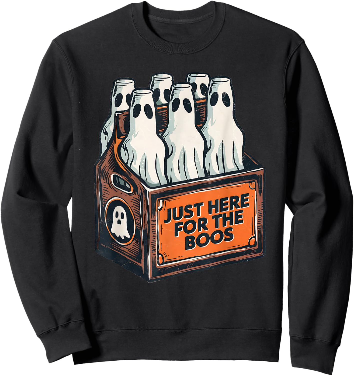 Here for the Boos Halloween 6 Pack Booze Ghost Beer Bottles Sweatshirt - Sweatshirt | Black