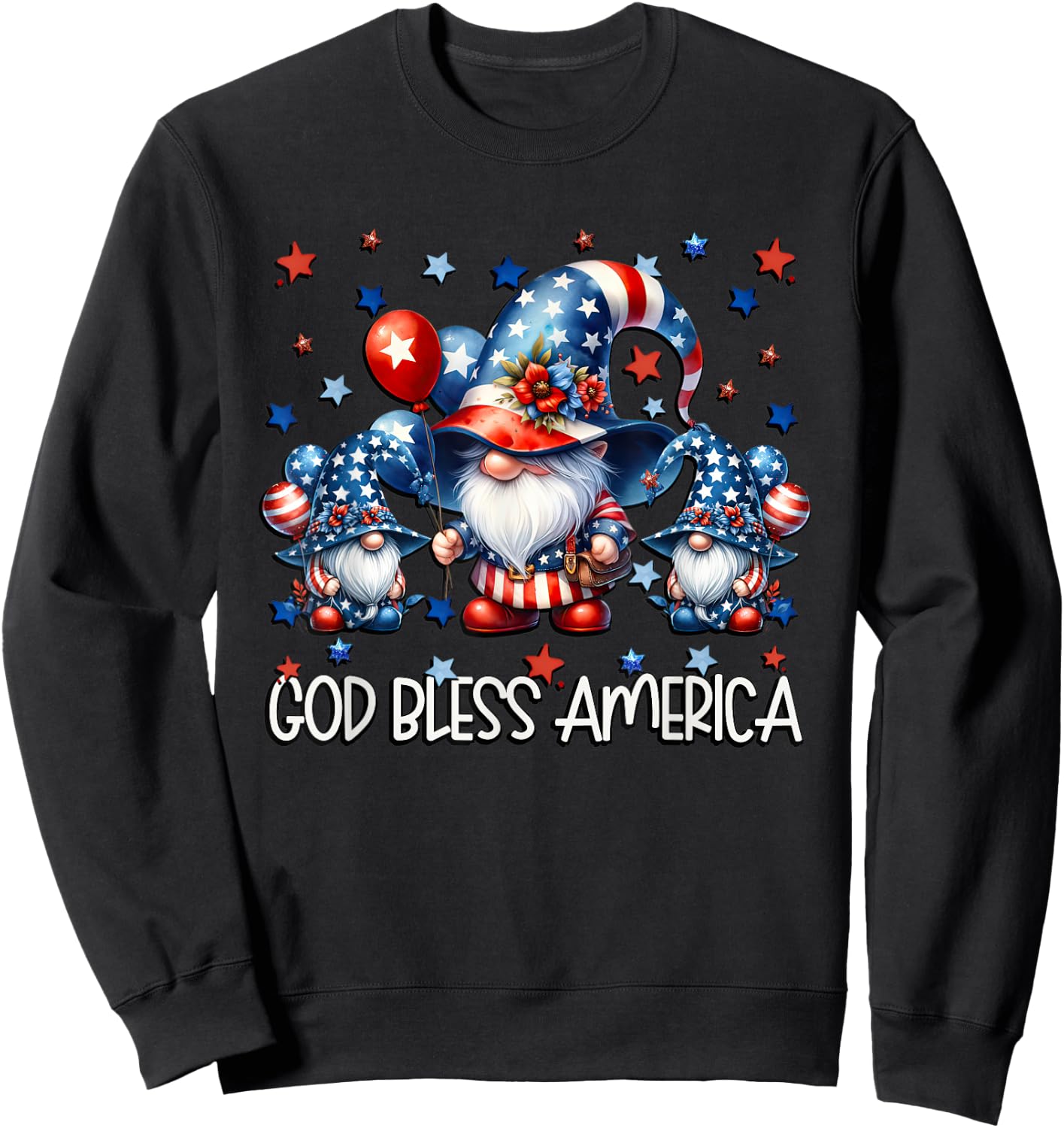 Memorial Day Gnomes Patriotic Christians God Bless America Sweatshirt - Sweatshirt | Black
