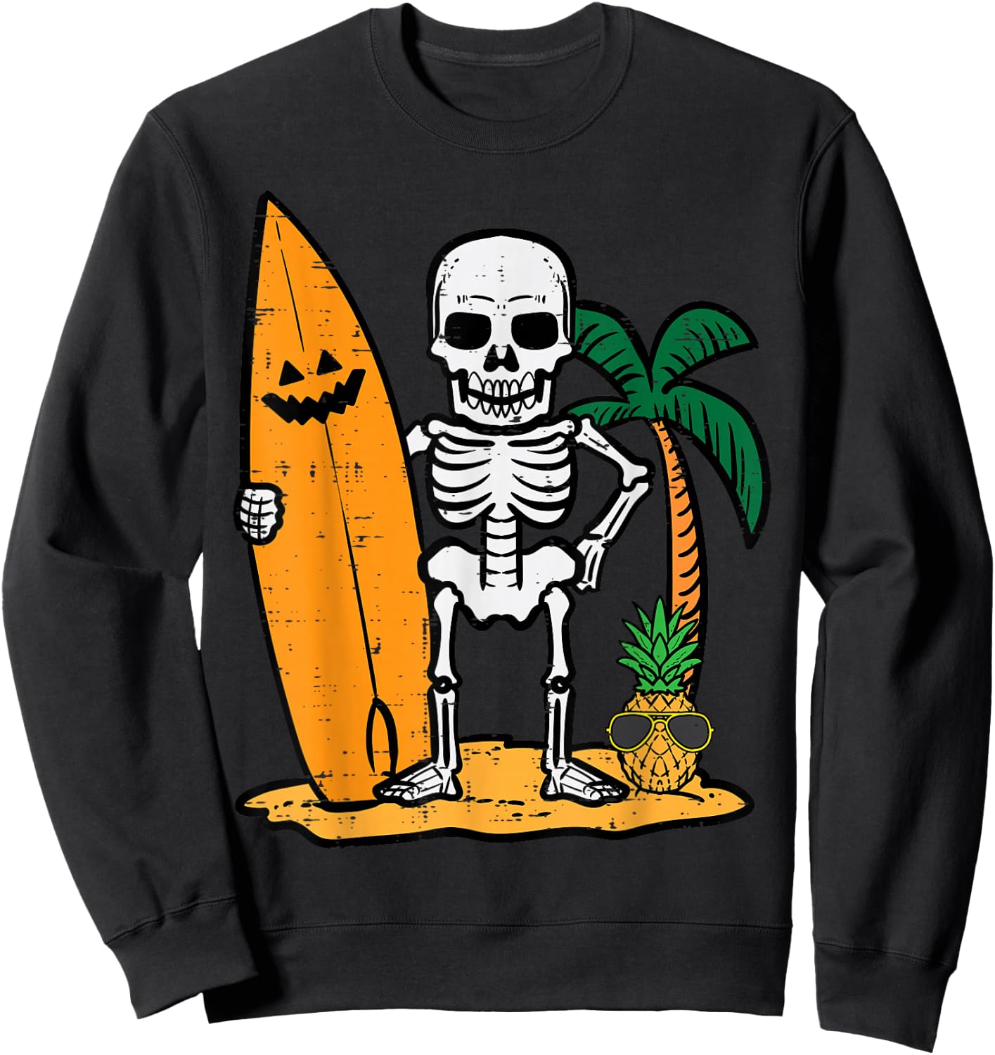 Halloween Surfer Skeleton Costume Hawaii Surf Men Women Kids Sweatshirt - Sweatshirt | Black
