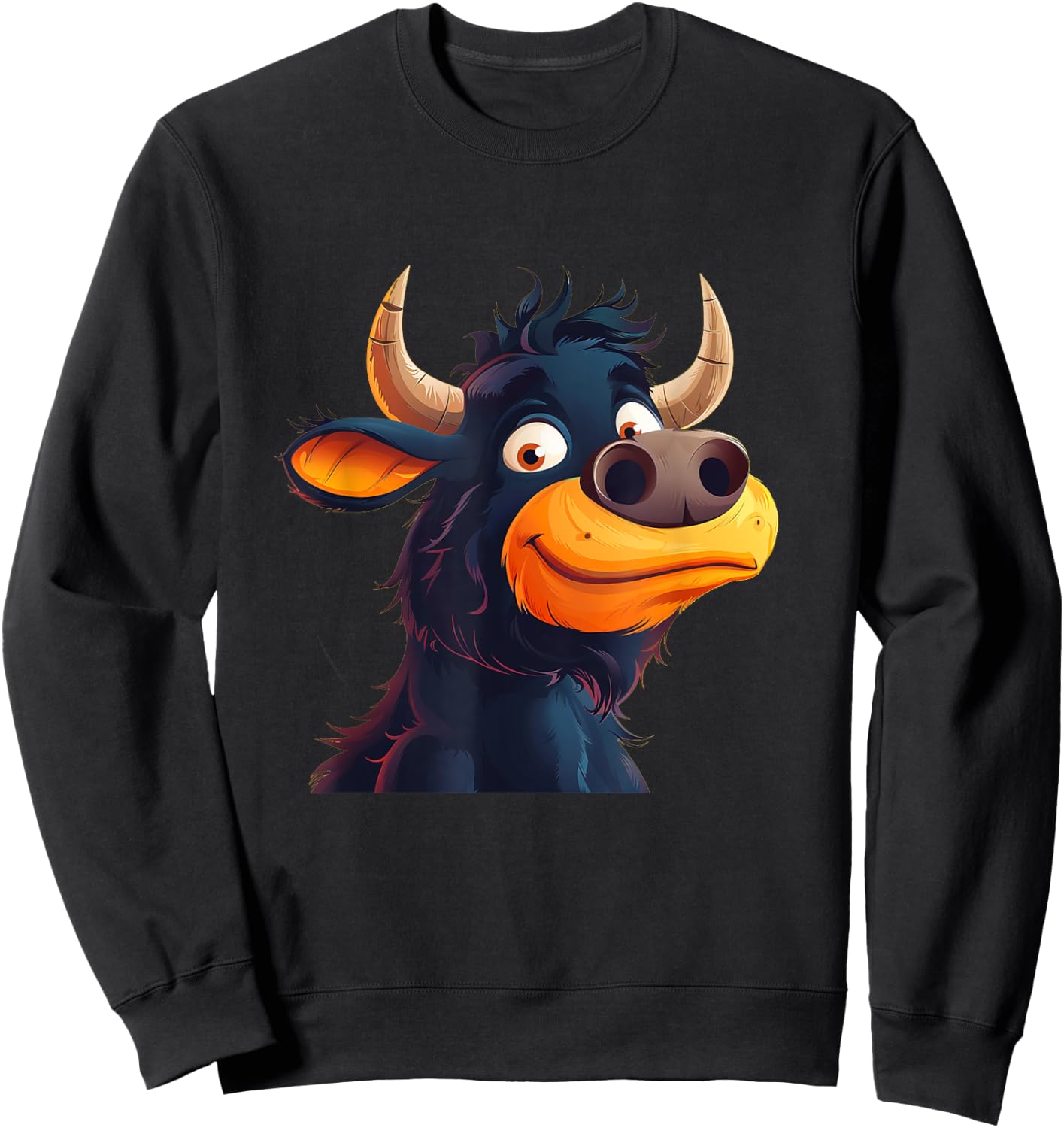 Bullock Face with Horns Costume for funny Cattle Lovers Sweatshirt - Sweatshirt | Black