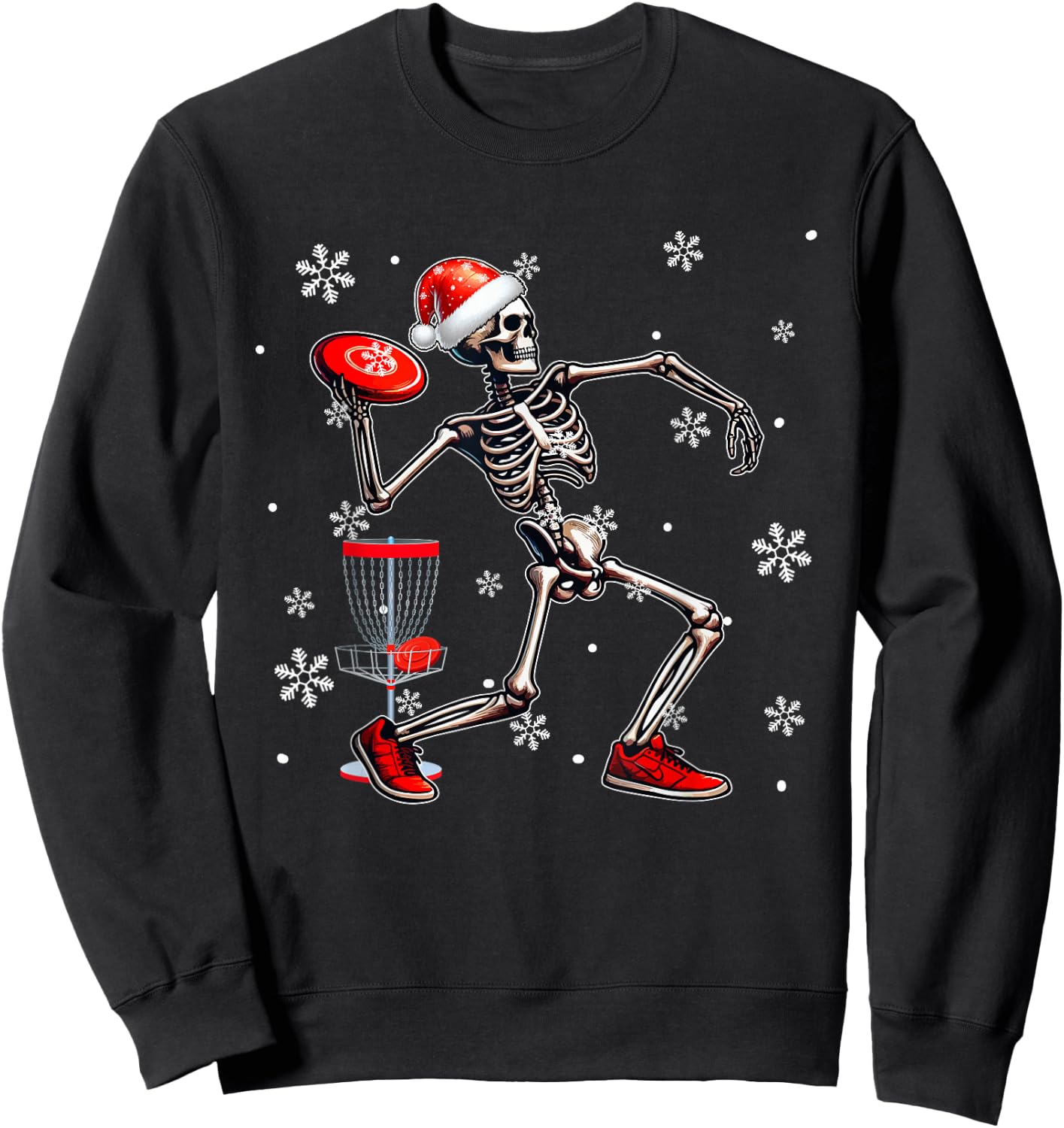 Santa Skeleton Playing Disc Golf Christmas Player Lover Kids Sweatshirt - Sweatshirt | Black