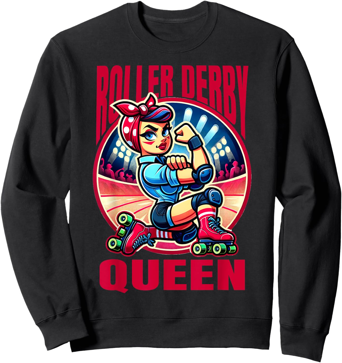 Roller Derby Queen Pinup Rosie the Riveter Roller Derby Girl Sweatshirt - Sweatshirt | Black