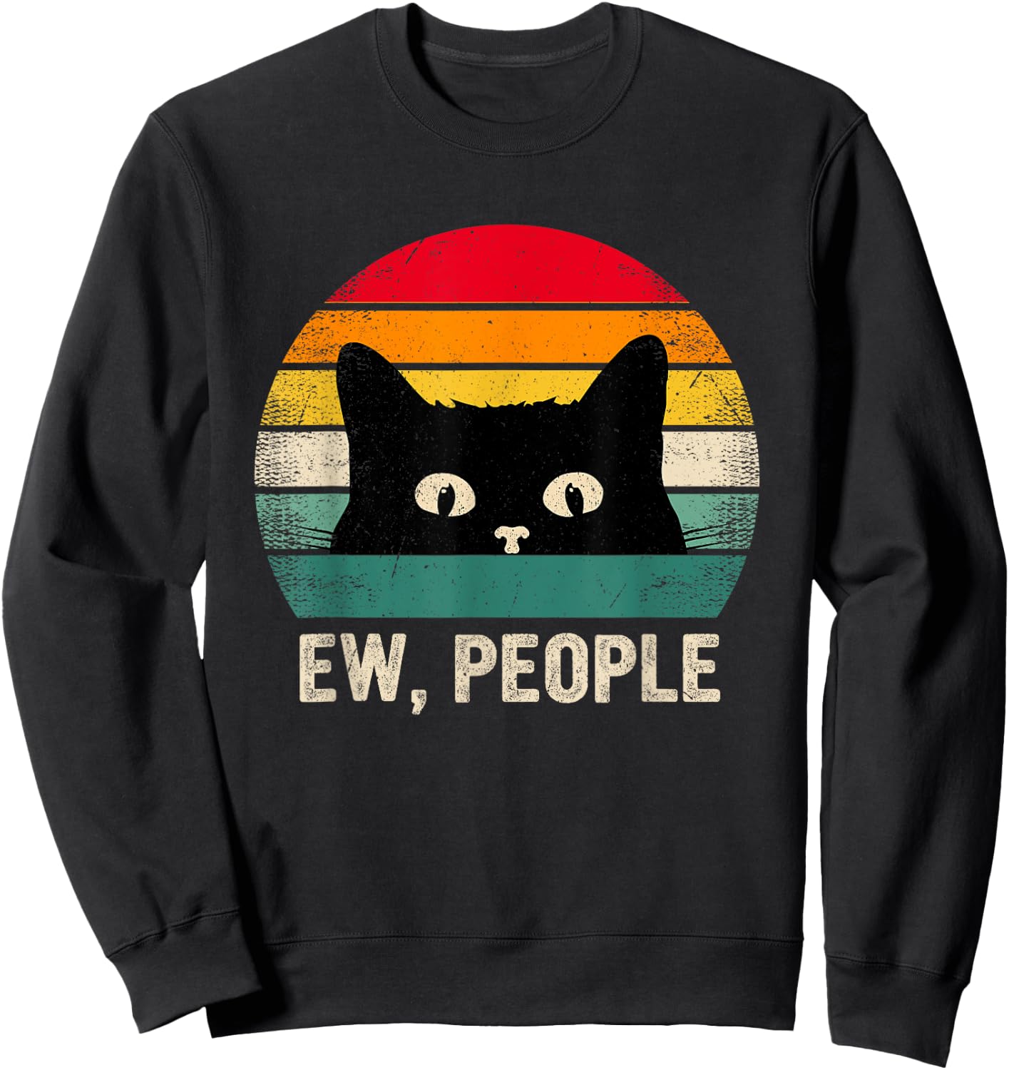 Ew People Retro Cat Social Introvert Funny Cat Women Kids Sweatshirt - Sweatshirt | Black