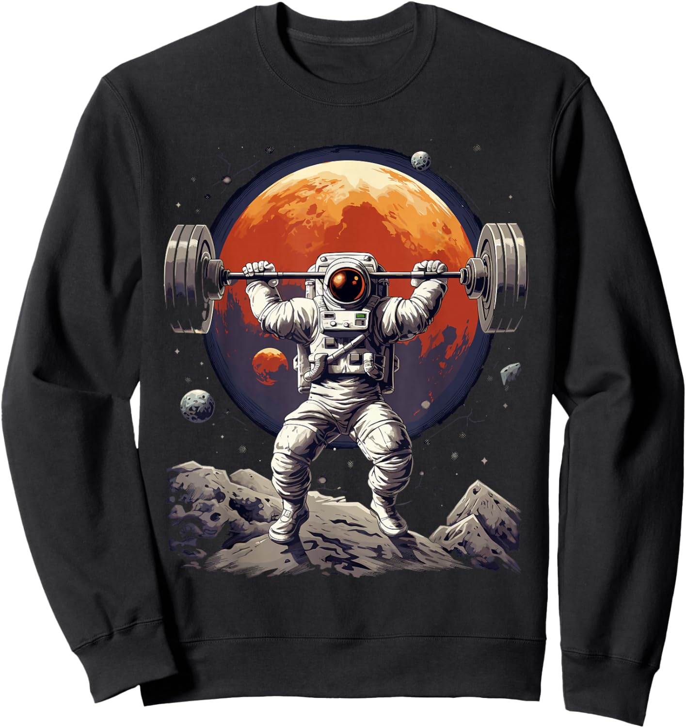 Funny Astronaut Space Weightlifting Fitness Gym Workout Men Sweatshirt - Sweatshirt | Black