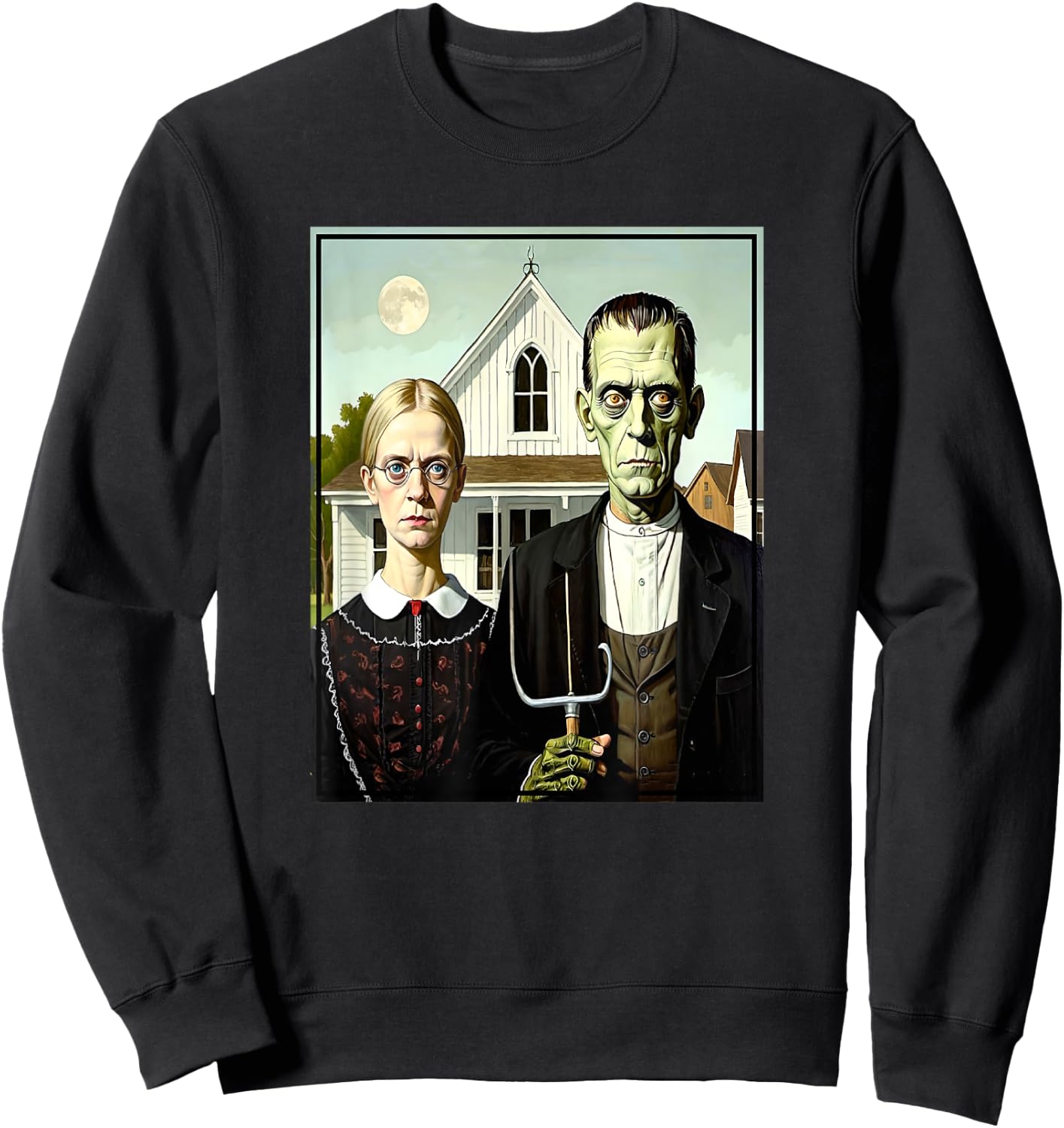 Frankenstein Monster American Gothic Parody Painting Sweatshirt - Sweatshirt | Black