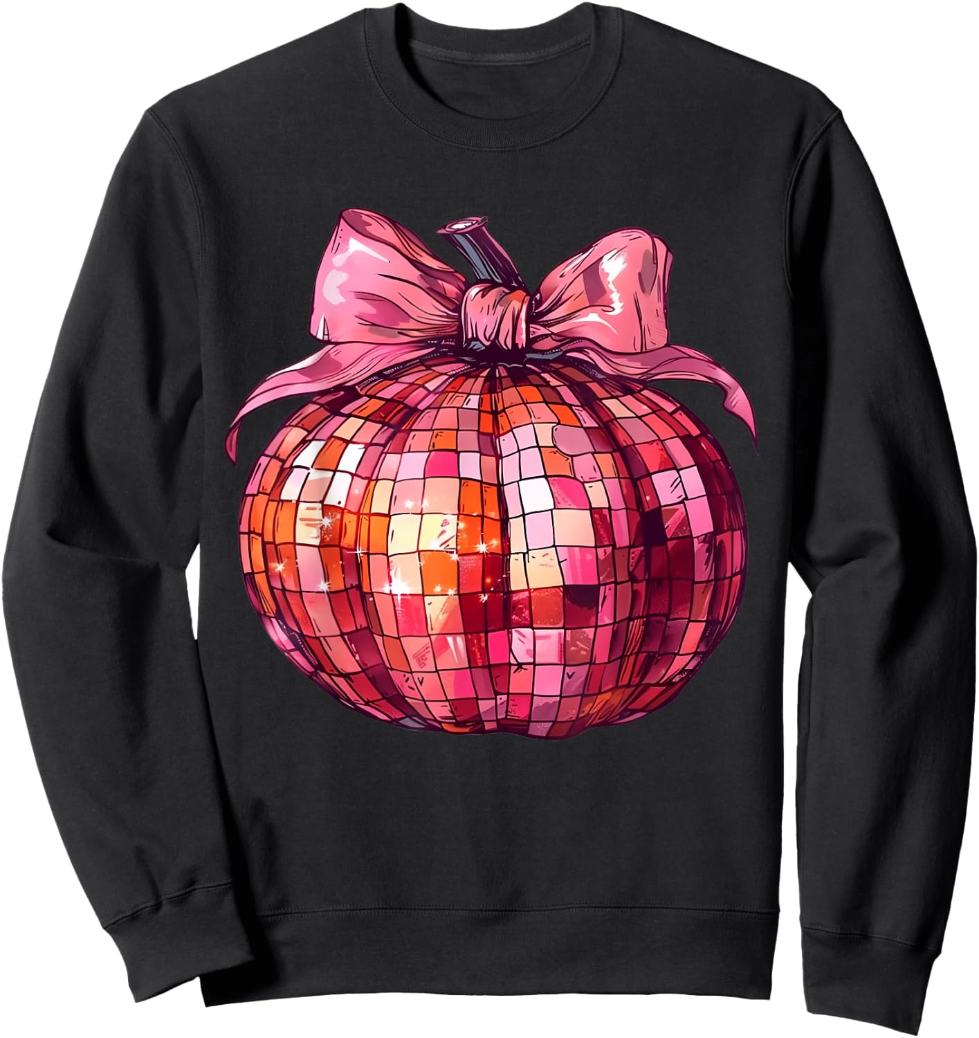 Retro Disco Ball Coquette Pink Pumpkin Sweatshirt - Sweatshirt | Black