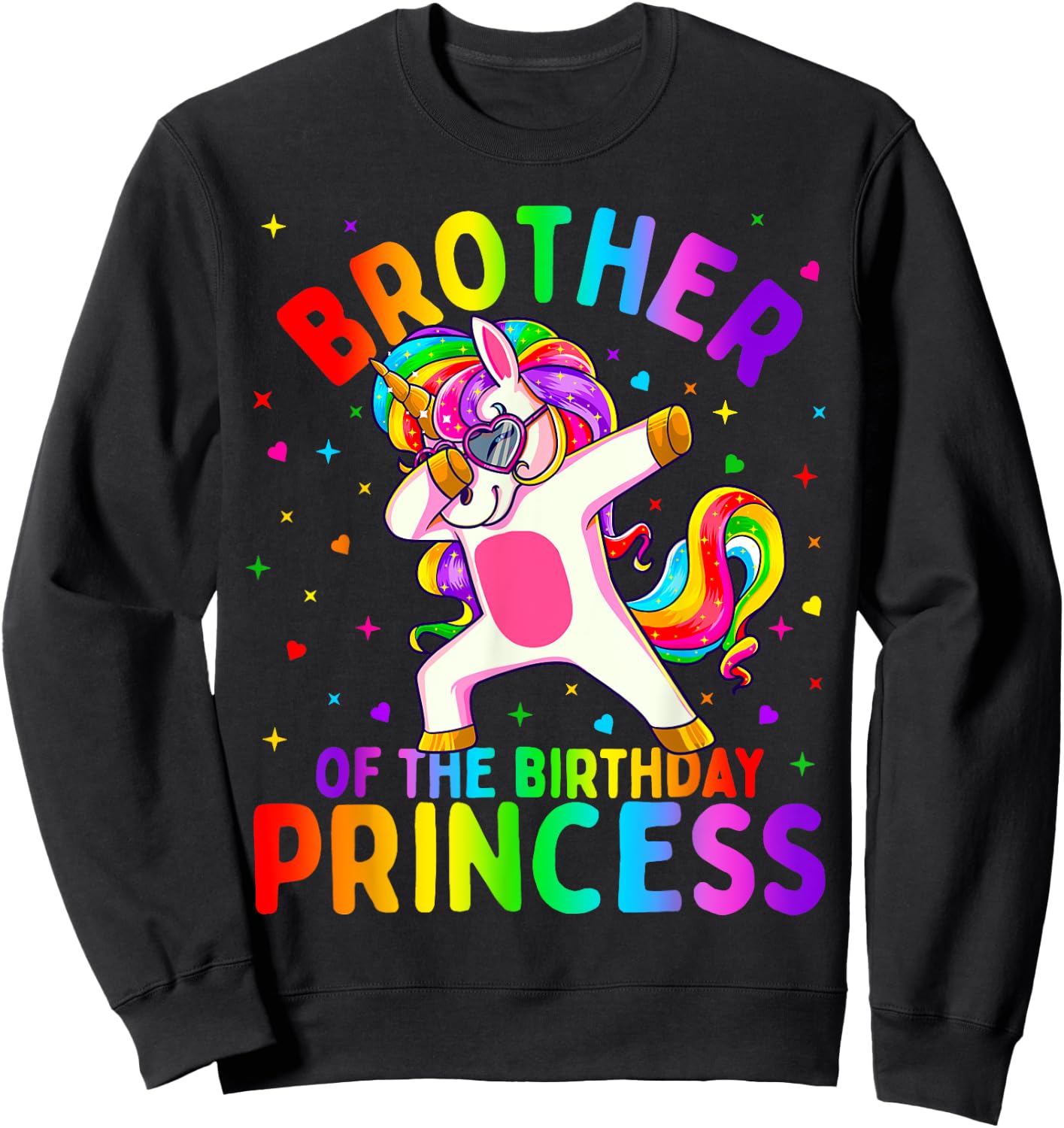 Brother of the Birthday Princess Girl Dabbing Unicorn Sweatshirt - Sweatshirt | Black