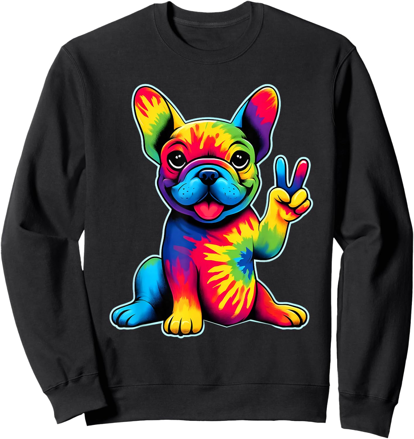 French Bulldog Tie Dye Frenchie Dog Lovers Peace Sign Hippie Sweatshirt - Sweatshirt | Black