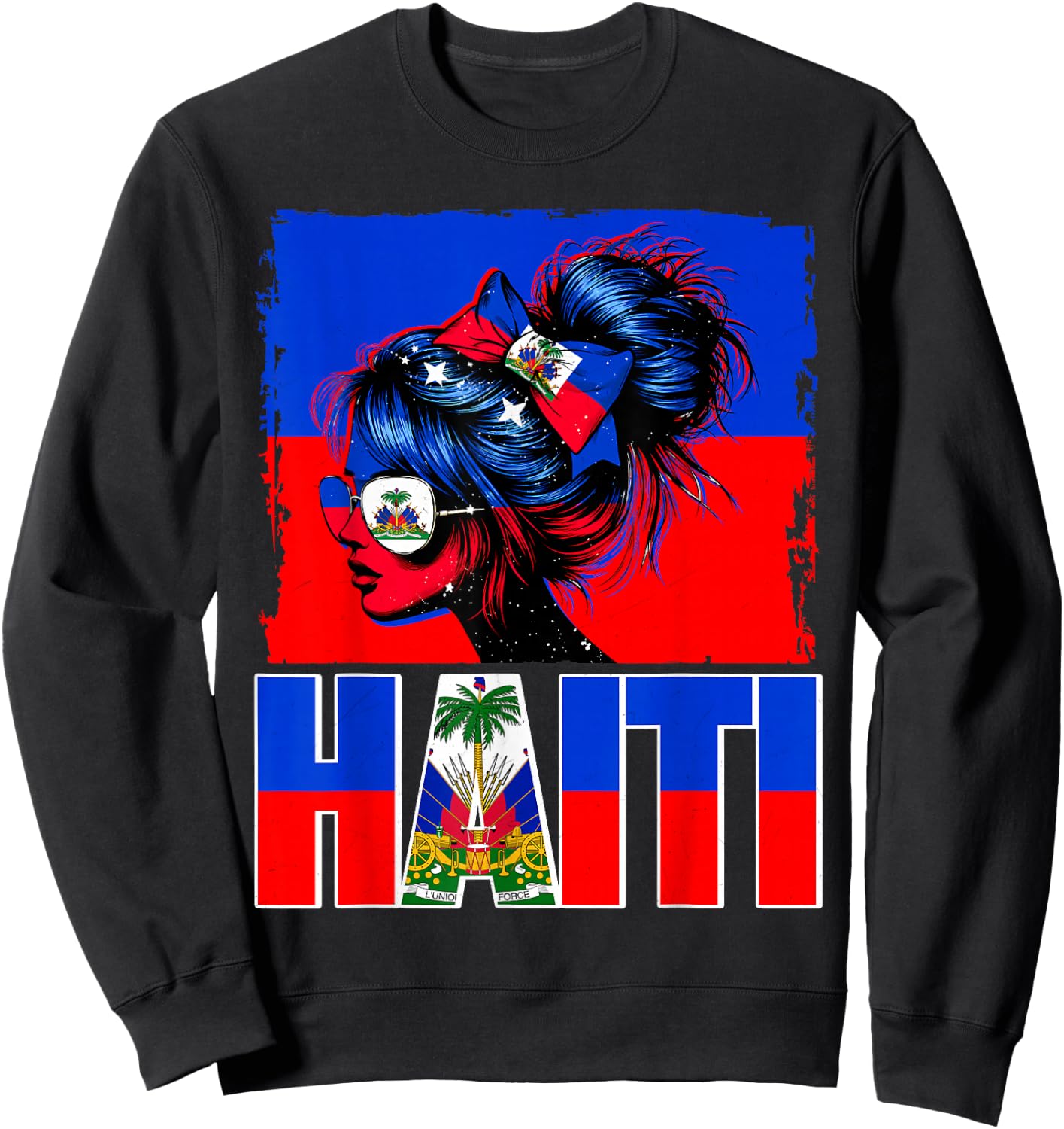 Haitian Girl Haiti Flag Proud Haitienne Afro Women Haiti Sweatshirt - Sweatshirt | Black