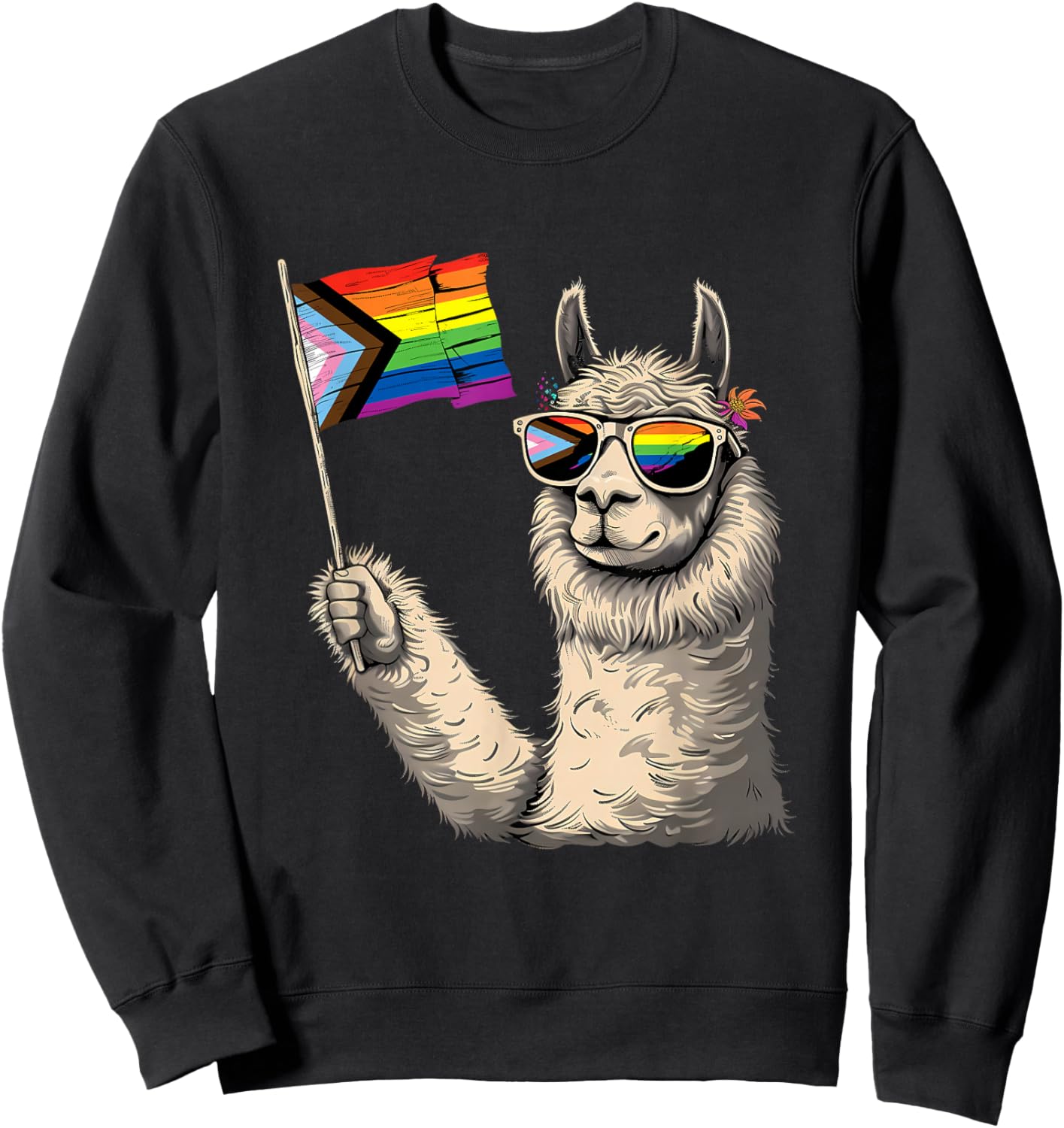 Progress Pride Flag LGBTQ+ Llama Progressive Pride Flag Sweatshirt - Sweatshirt | Black