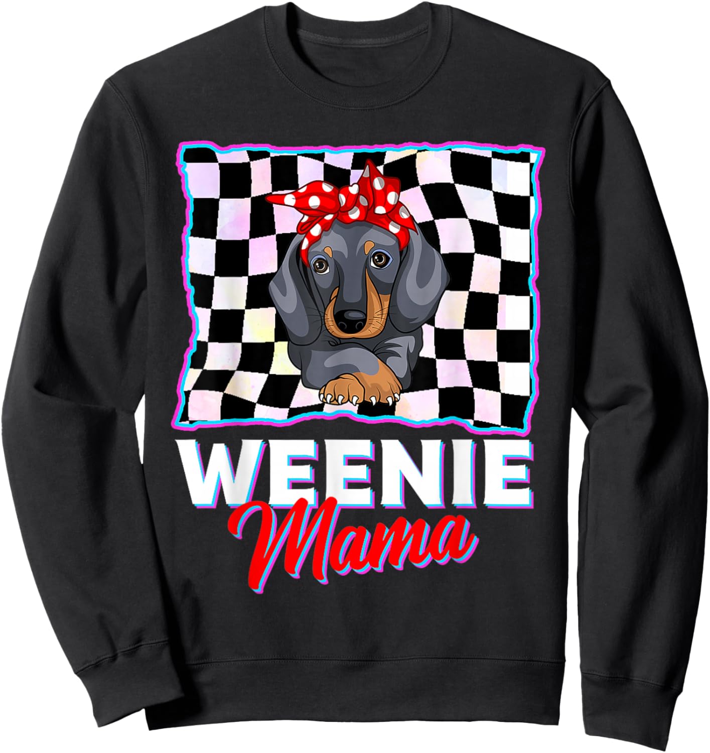 Weenie Mama Funny Dachshund Lover Weiner Dog Gift Checkered Sweatshirt - Sweatshirt | Black