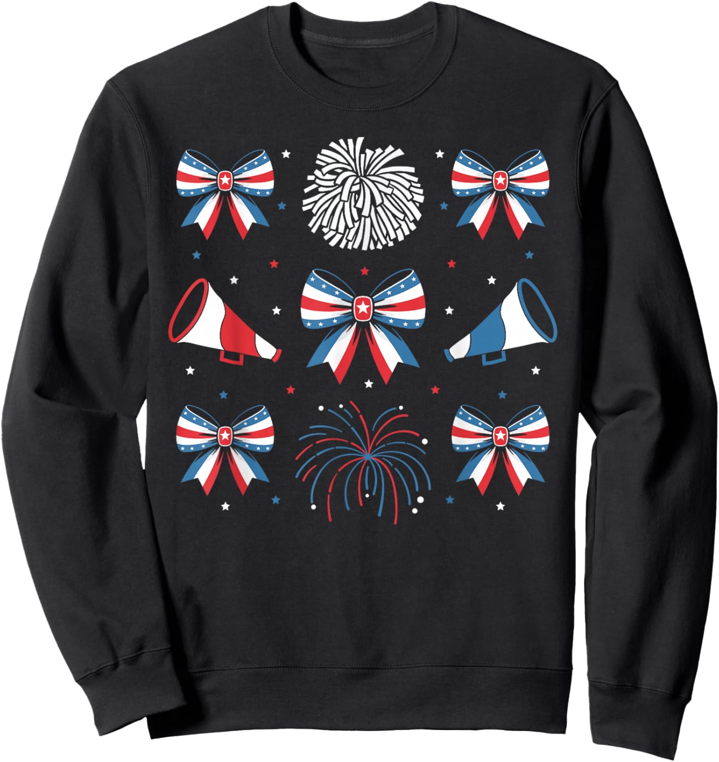 Cheerleader Patriotic Pom Pom Cheer Firework USA 4th of July Sweatshirt - Sweatshirt | Black