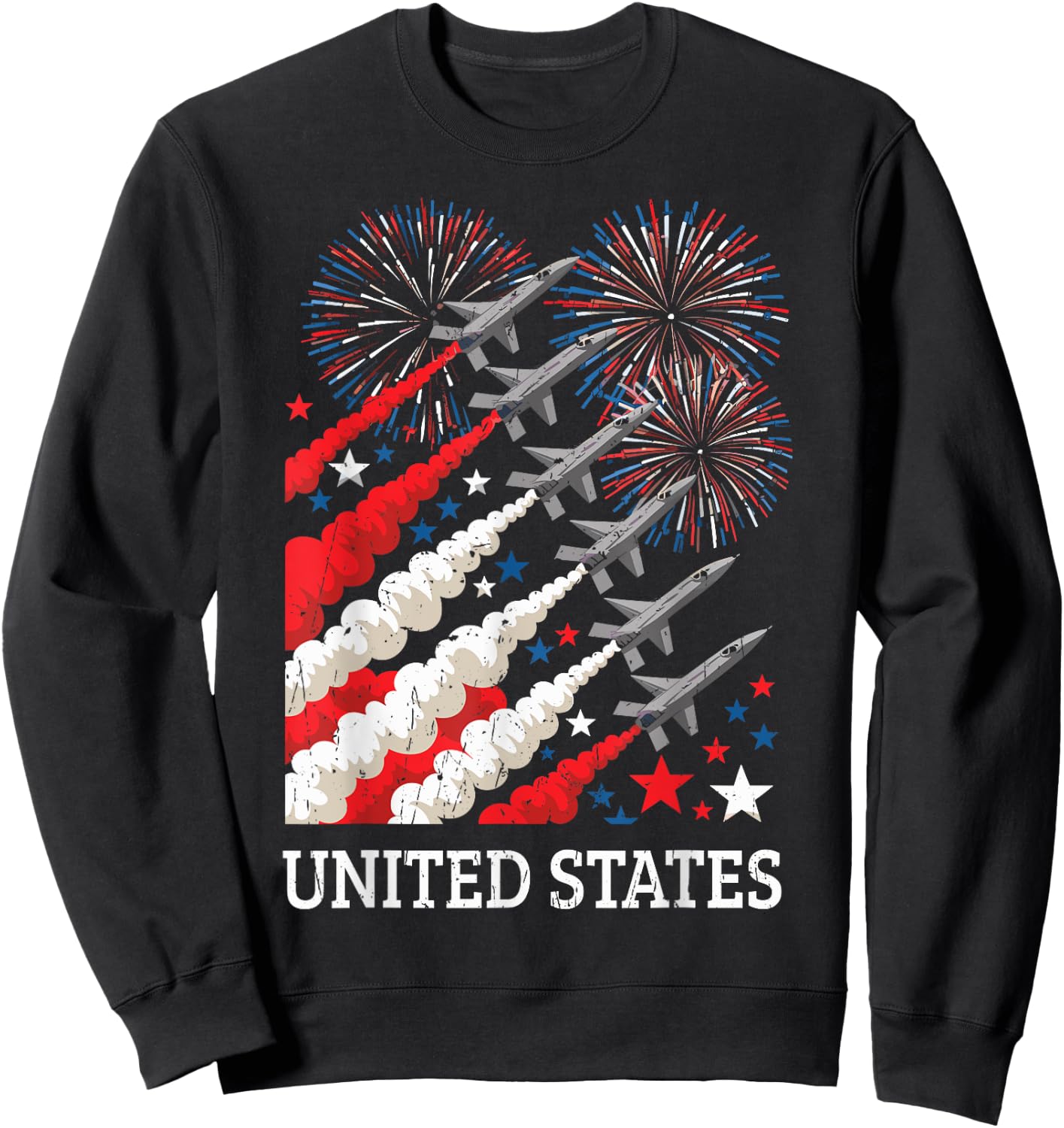 Fighter Jet Airplane American Flag 4th of July Patriotic Sweatshirt - Sweatshirt | Black