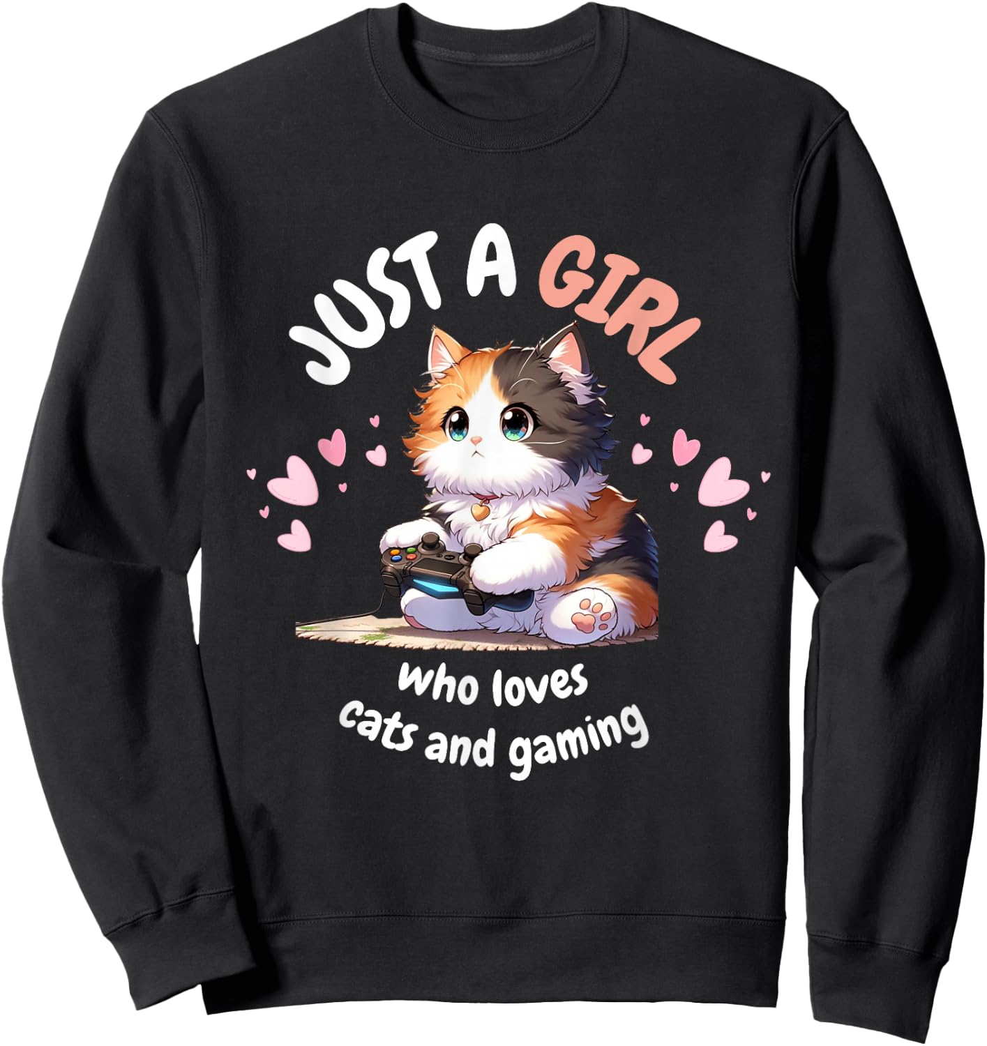 Just A GIRL Who Loves Cats Gaming cute Kawaii Anime Otaku Sweatshirt - Sweatshirt | Black