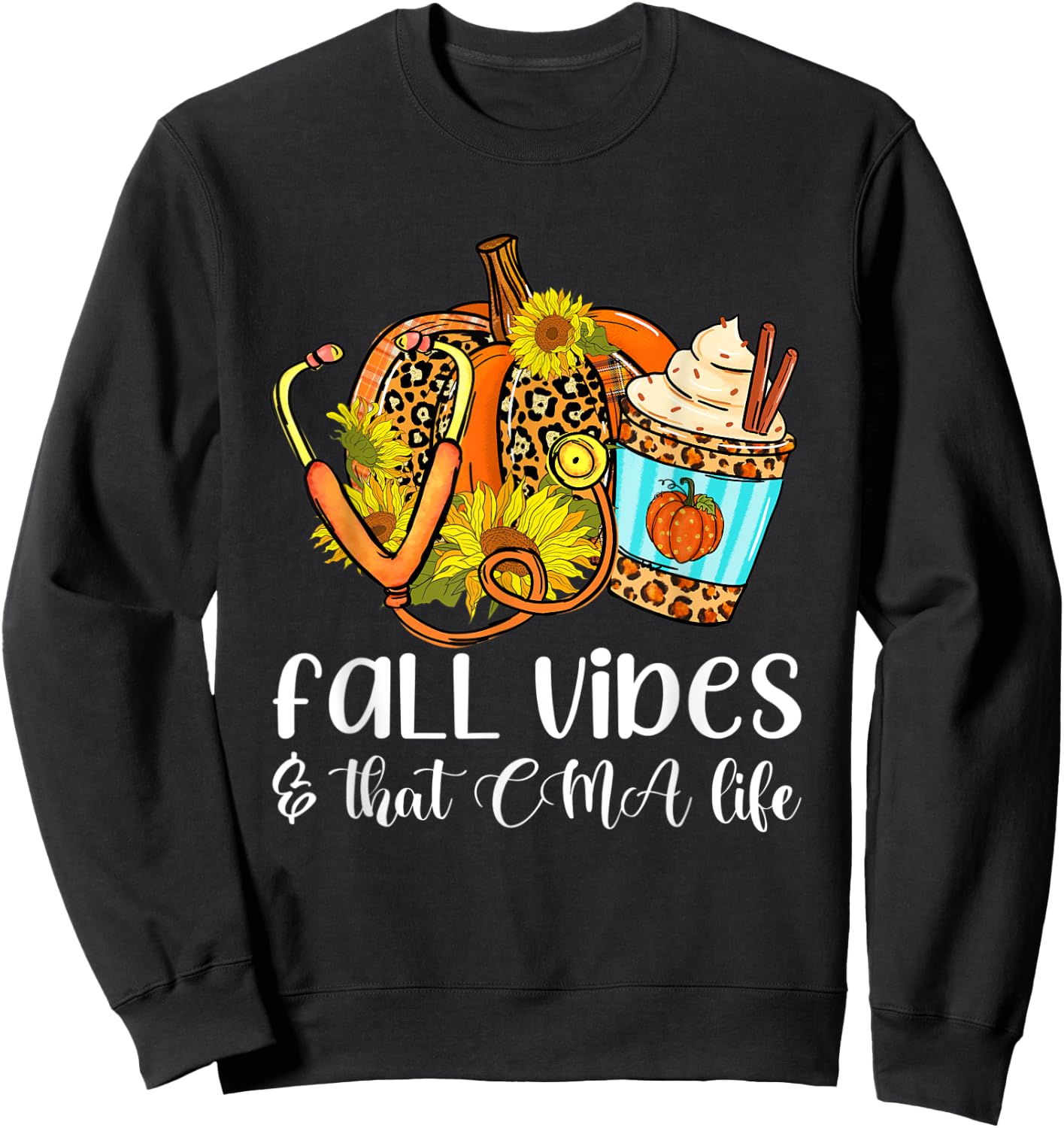 Fall Vibes & That CMA Life Leopard Pumpkin Season Sweatshirt - Sweatshirt | Black