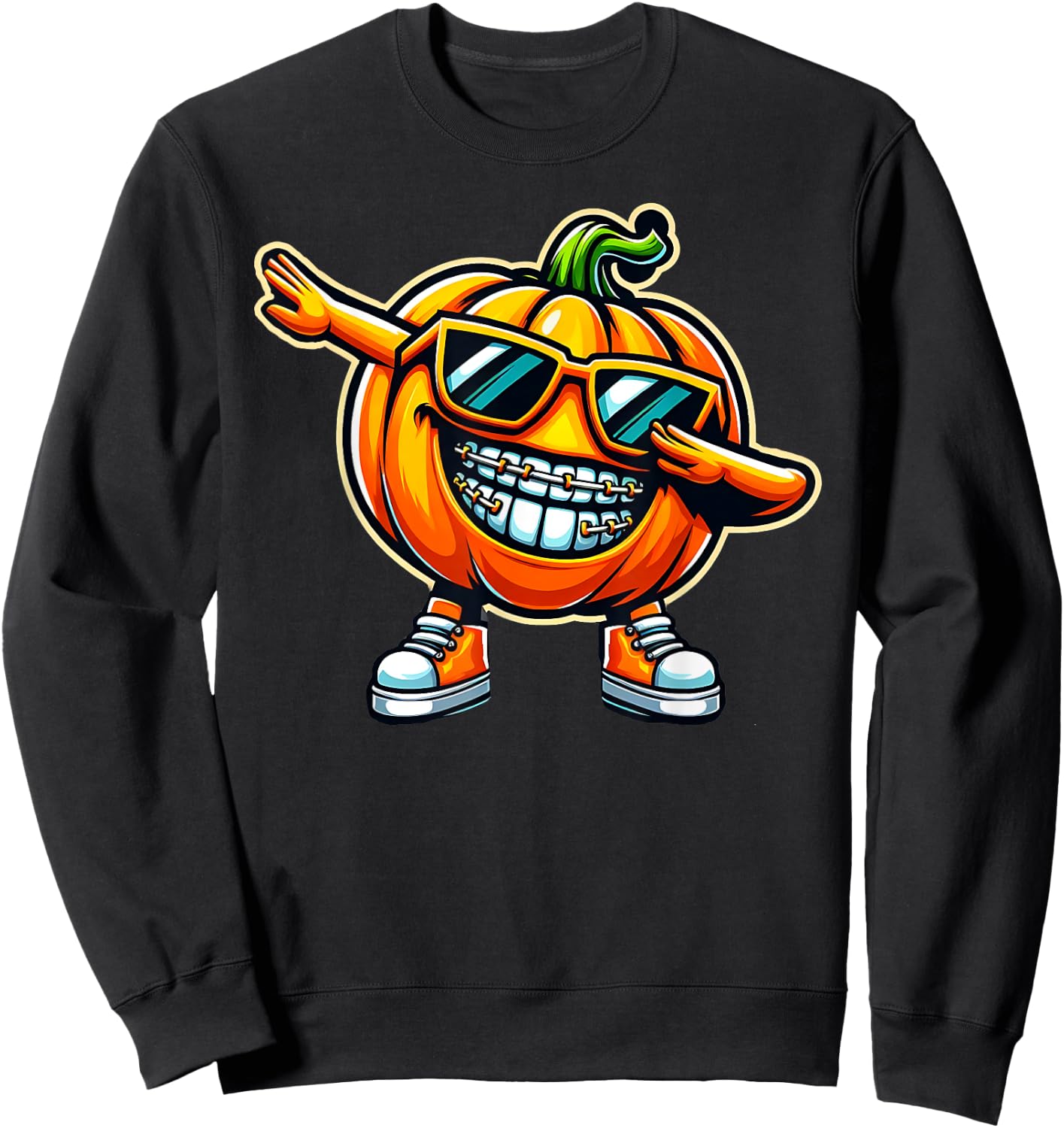 Dentist Dabbing Pumpkin Braces Orthodontics Dental Halloween Sweatshirt - Sweatshirt | Black