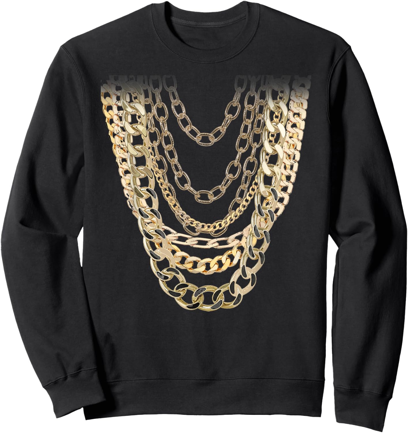 Gold Chains Design Hip Hop Fan and Funny Gold Lover Gift Sweatshirt - Sweatshirt | Black
