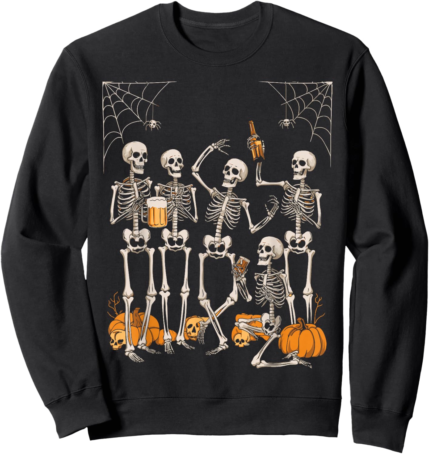 Scary Skeleton Party Halloween Costume 2024 Drinking Beer Sweatshirt - Sweatshirt | Black