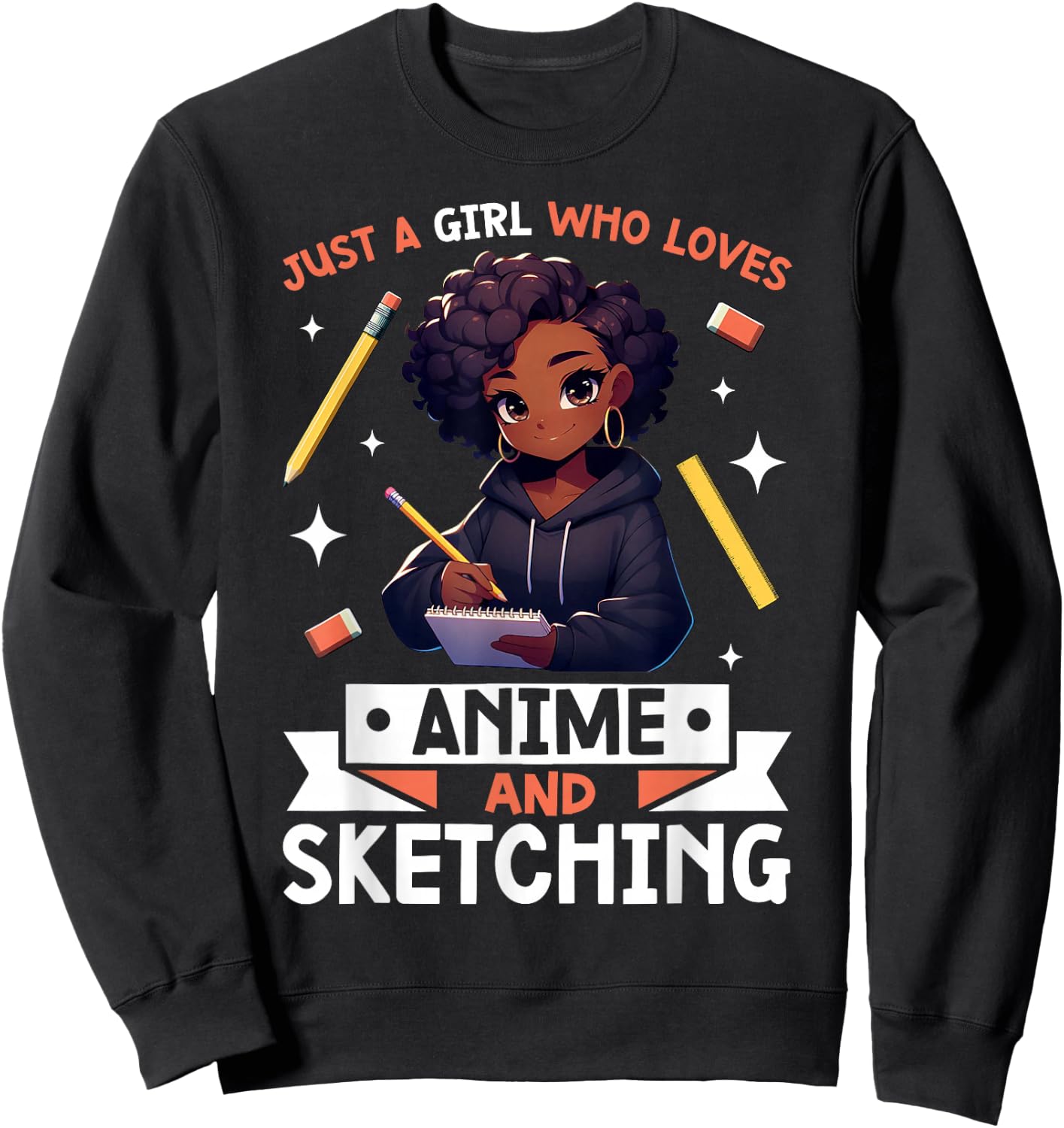 Just A Girl Who Loves Anime And Sketching Afro Anime Merch Sweatshirt - Sweatshirt | Black