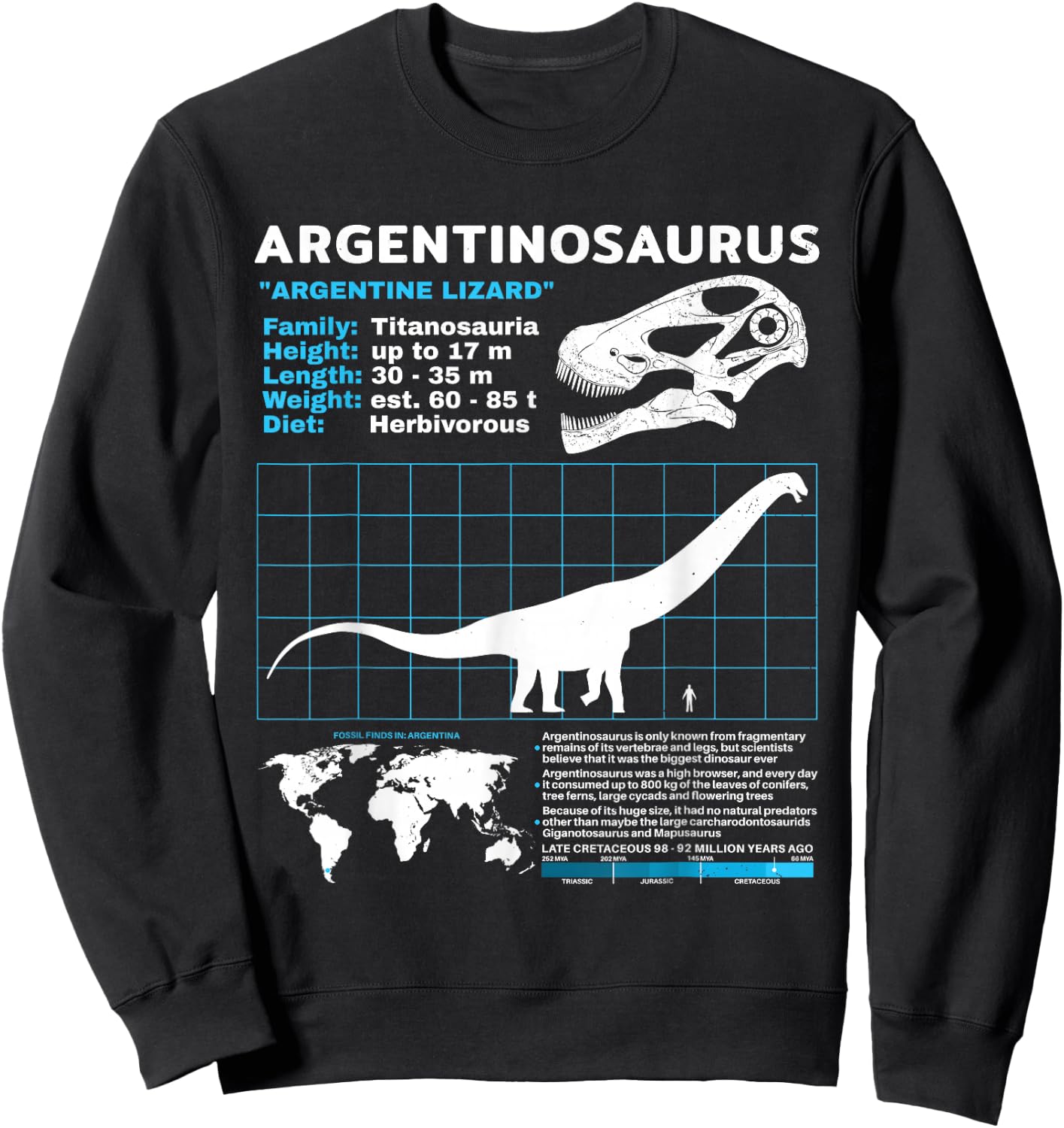 Argentinosaurus fact sheet Dinosaur Facts Sweatshirt - Sweatshirt | Black