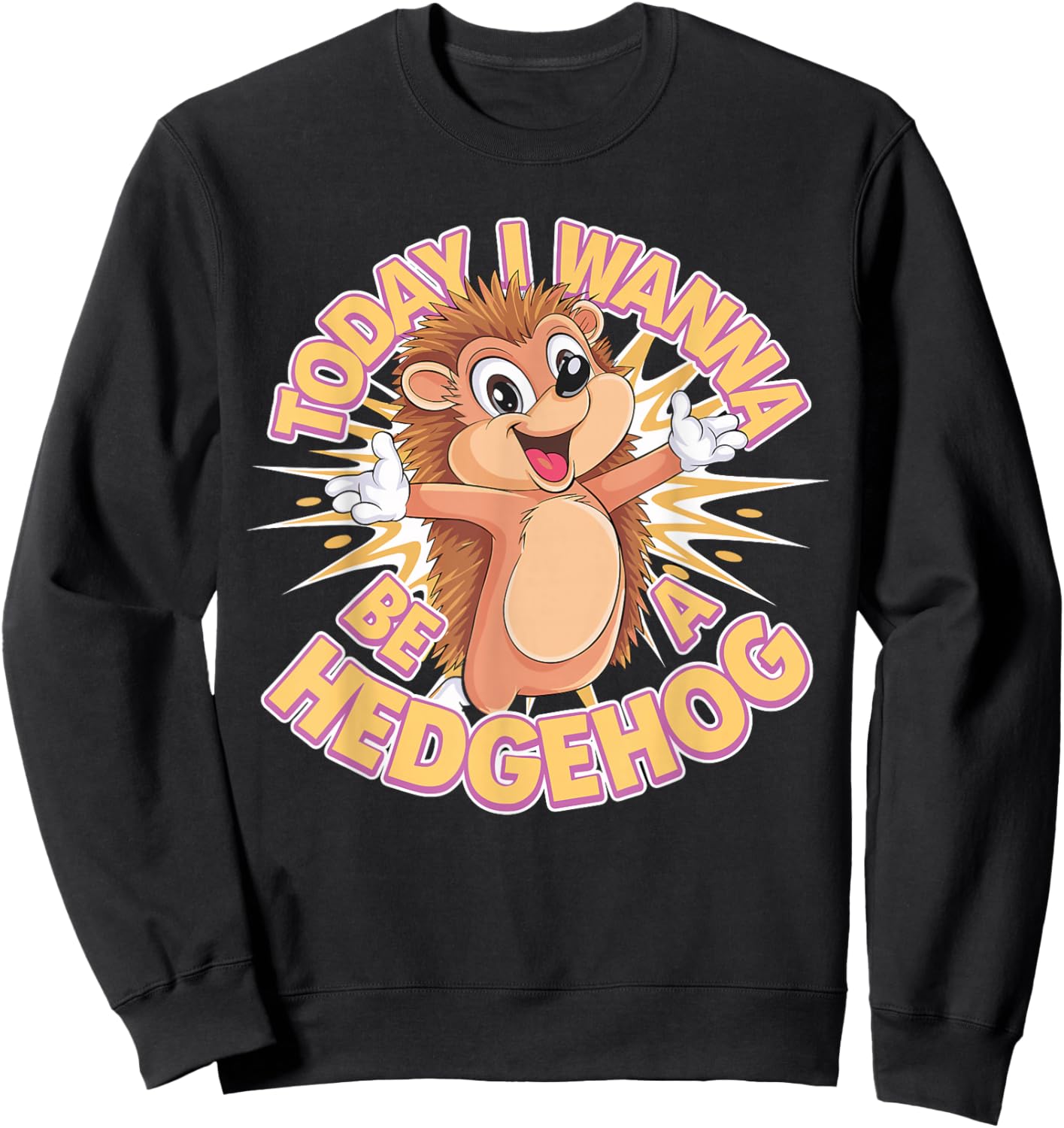 Today I Wanna Be A Hedgehog Cute Animal Funny Kids Cartoon Sweatshirt - Sweatshirt | Black