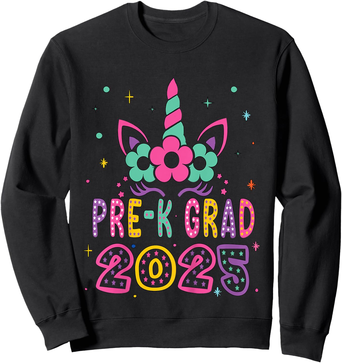 Kids Pre-K Grad Preschool Graduation 2025 Unicorn Toddler Girl Sweatshirt - Sweatshirt | Black