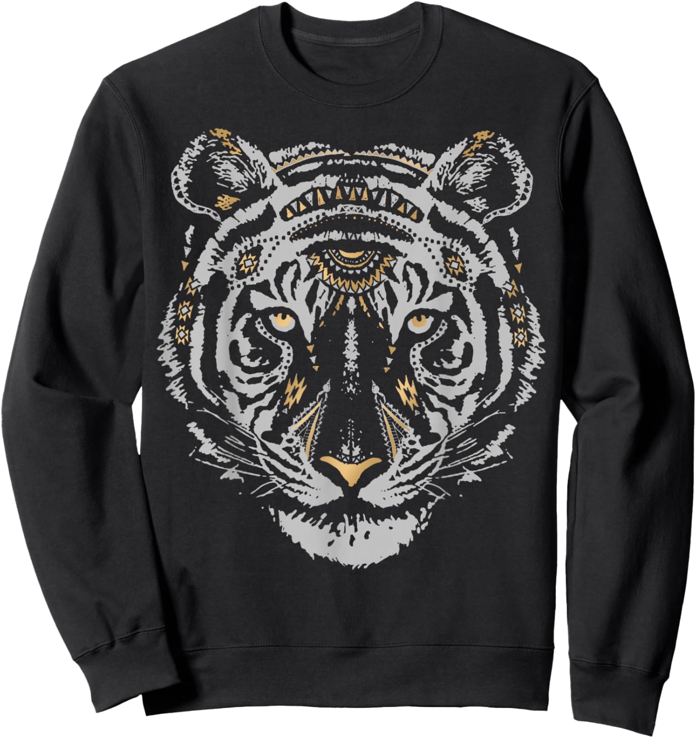 Tribal Tiger Head With Gold Flakes Sweatshirt - Sweatshirt | Black
