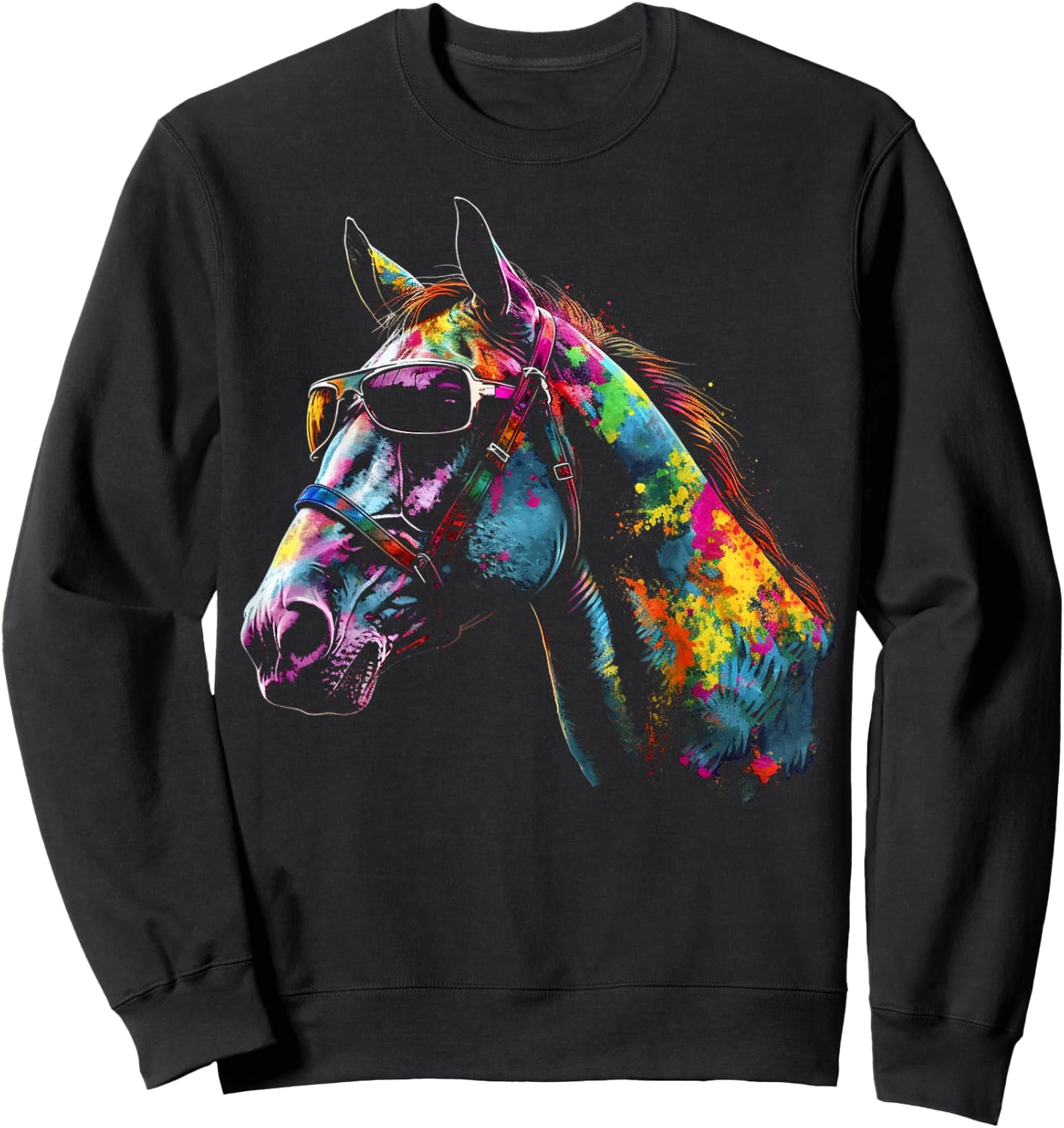 Horse Artwork Colourful Sunglasses - Animal Horse Sweatshirt - Sweatshirt | Black