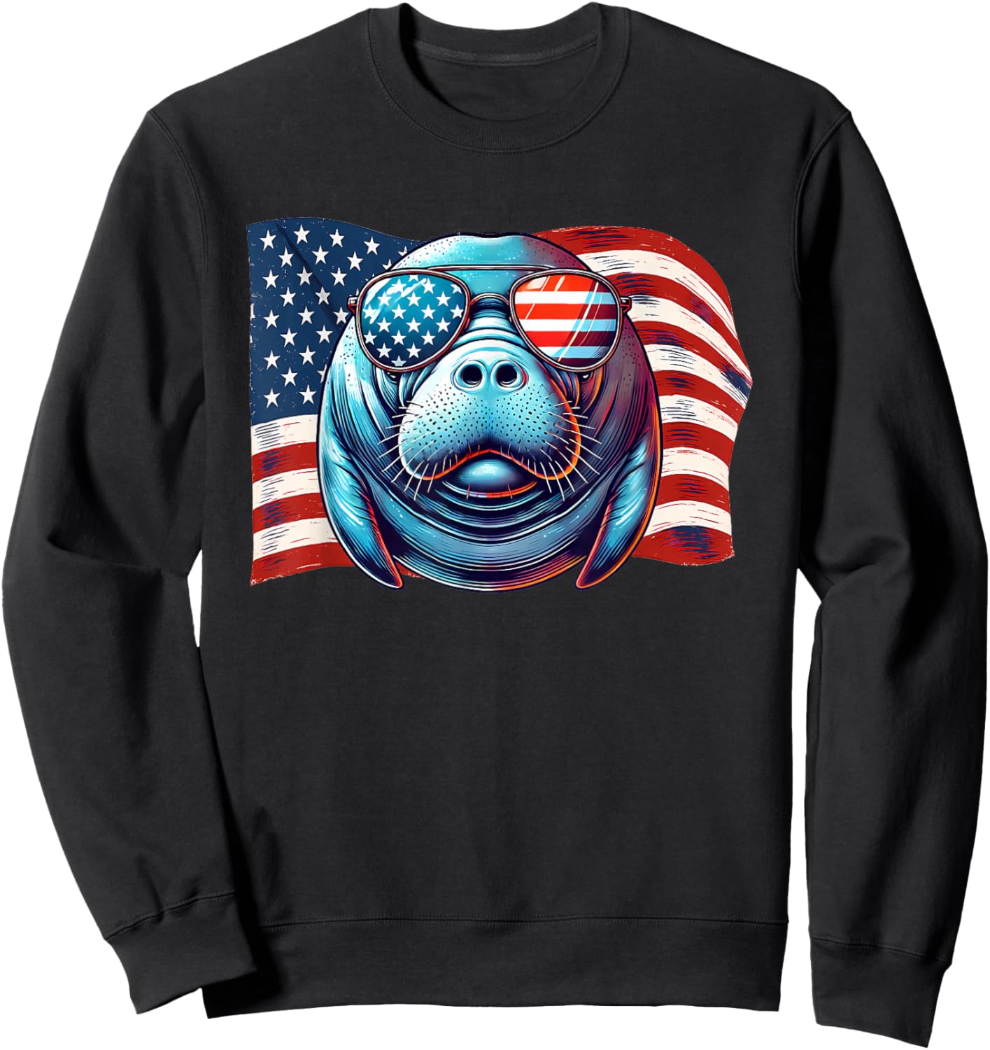 Manatee Sea Animals USA Flag Patriotic Sunglasses Americans Sweatshirt - Sweatshirt | Black