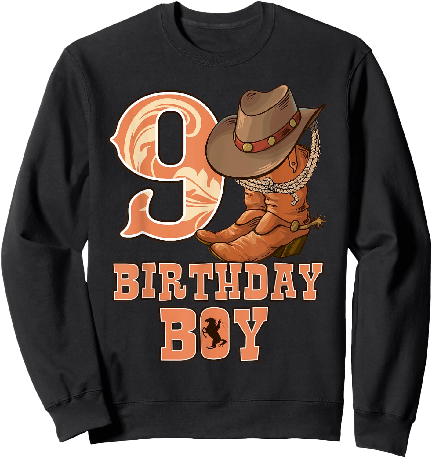 Western 9th Birthday Cowboy 9 Year Old Boy Rodeo Bday Sweatshirt - Sweatshirt | Black