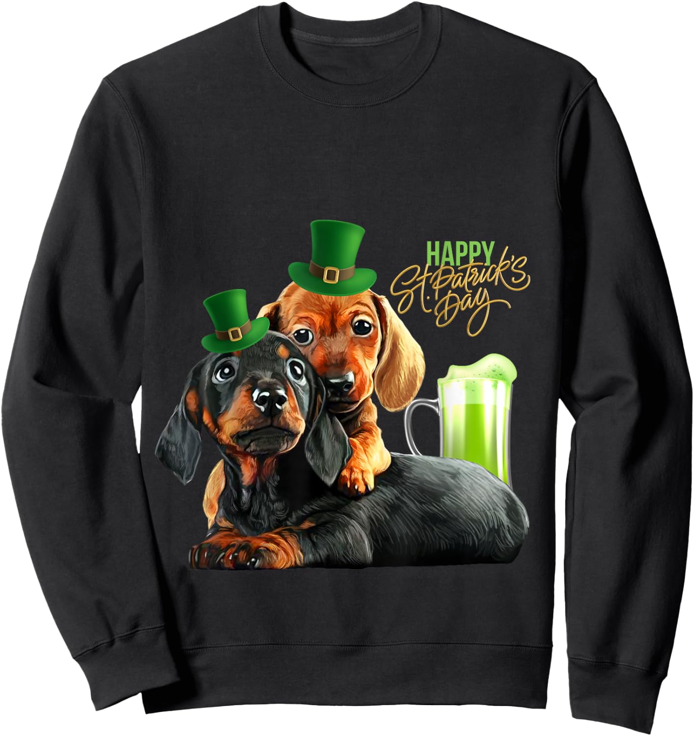 St Patrick's Day Irish Saint Patrick Shamrock Dachshund Love Sweatshirt - Sweatshirt | Black