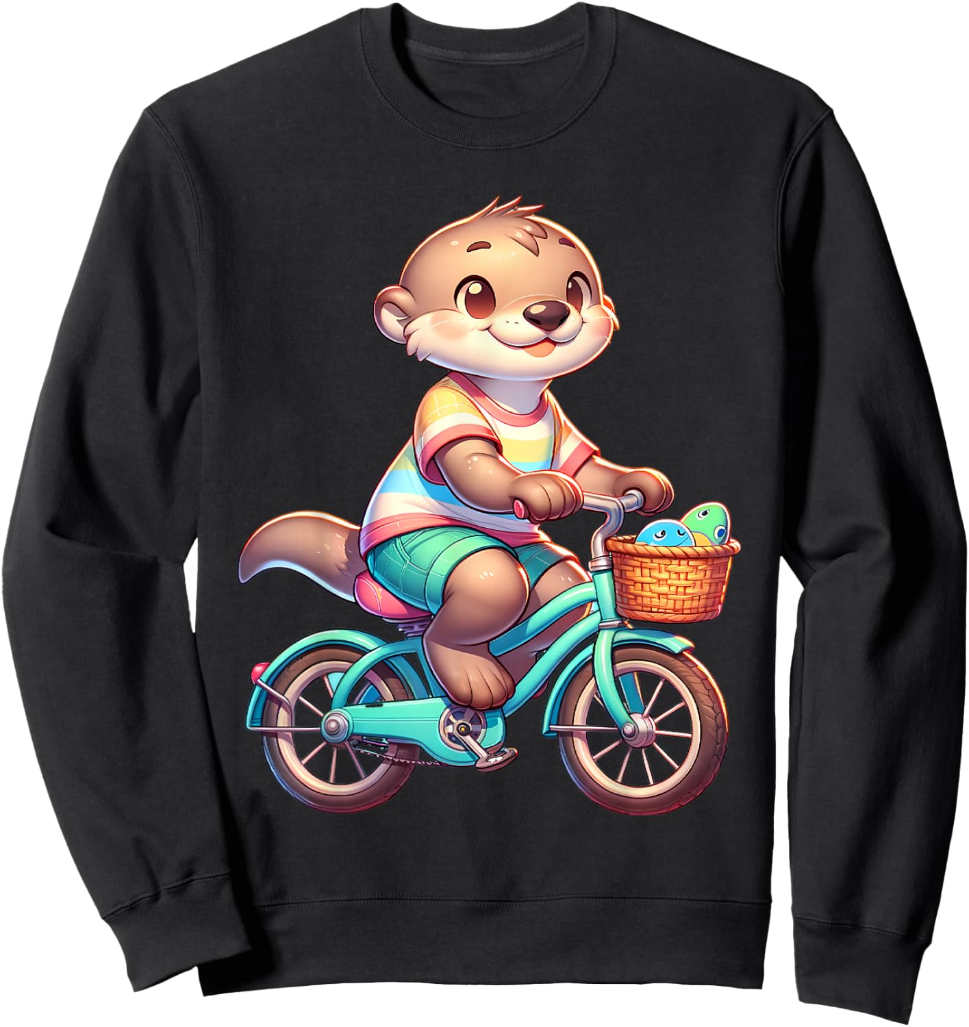 Cute Otter on Bicycle Cycling Animal Men Women Kids Sweatshirt - Sweatshirt | Black