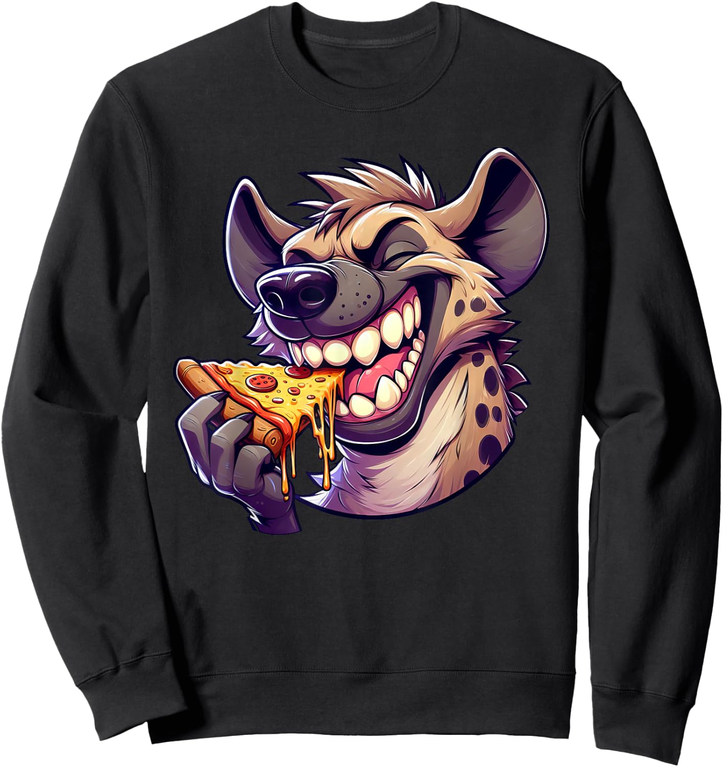 Cool Hyena Pizza Lover Cartoon Hyena Sweatshirt - Sweatshirt | Black