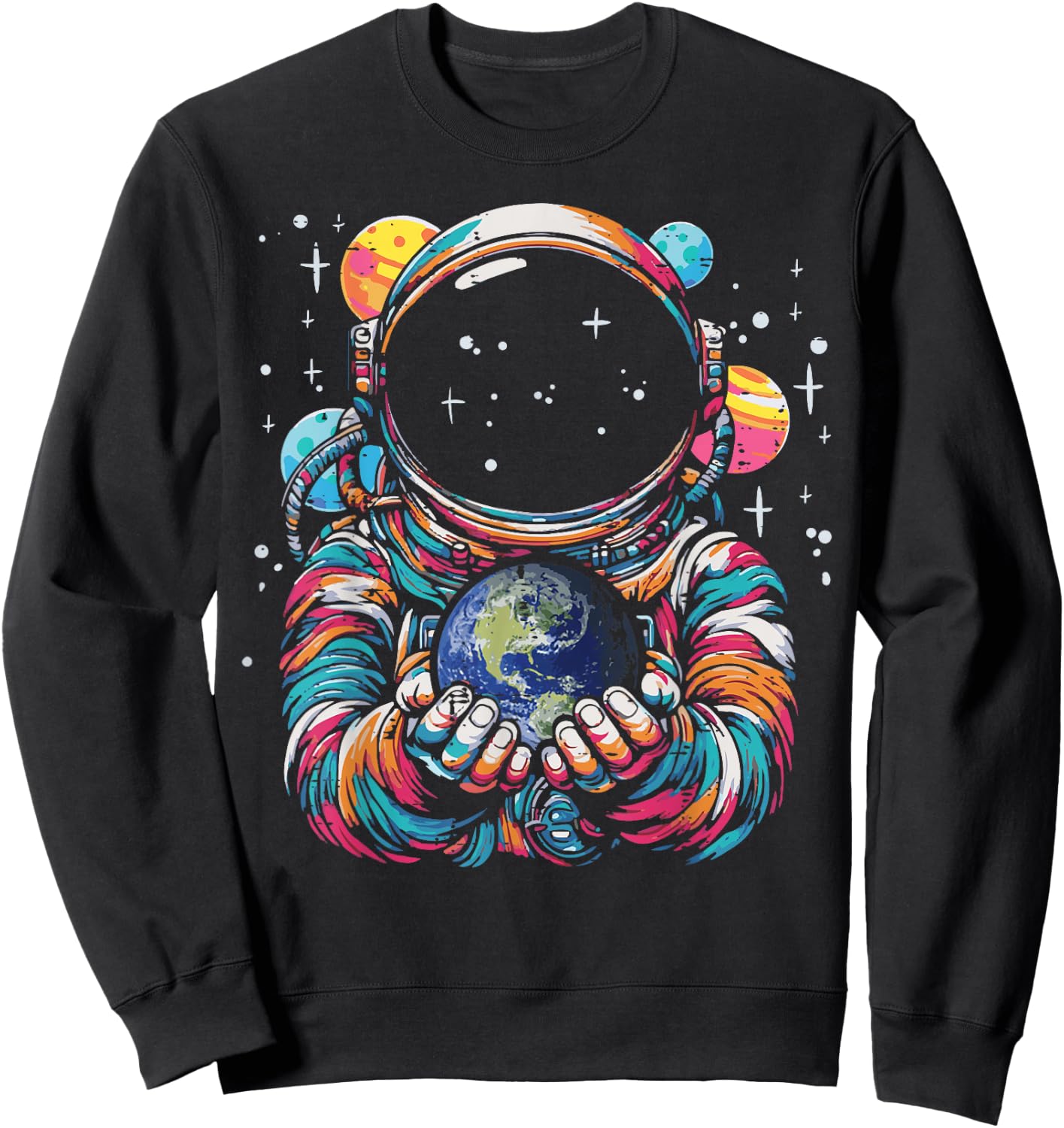 Astronaut Holding Earth Planet Space Galaxy Men Women Kids Sweatshirt - Sweatshirt | Black
