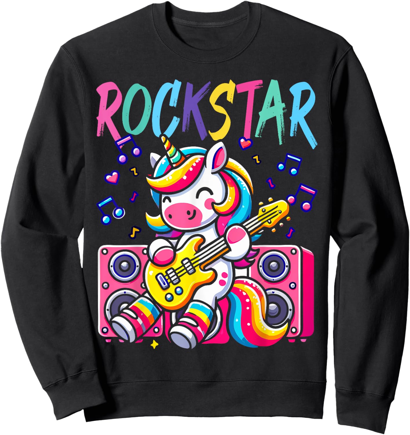 Unicorn Rock Star Guitar Rockin' Music Singer Funny Kids Sweatshirt - Sweatshirt | Black