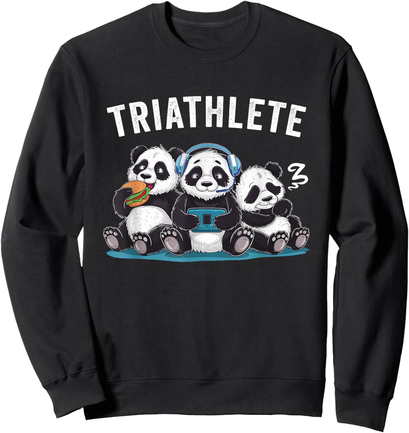 Triathlete Panda Headset Console Nerd Gaming Gadget Gamer Sweatshirt - Sweatshirt | Black