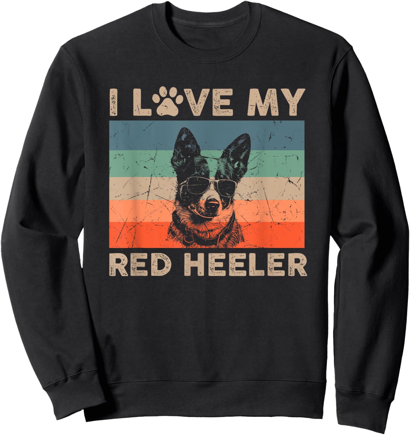 Love My Red Heeler Dog Cool Dog Vintage Retro Dog Christmas Sweatshirt - Sweatshirt | Black