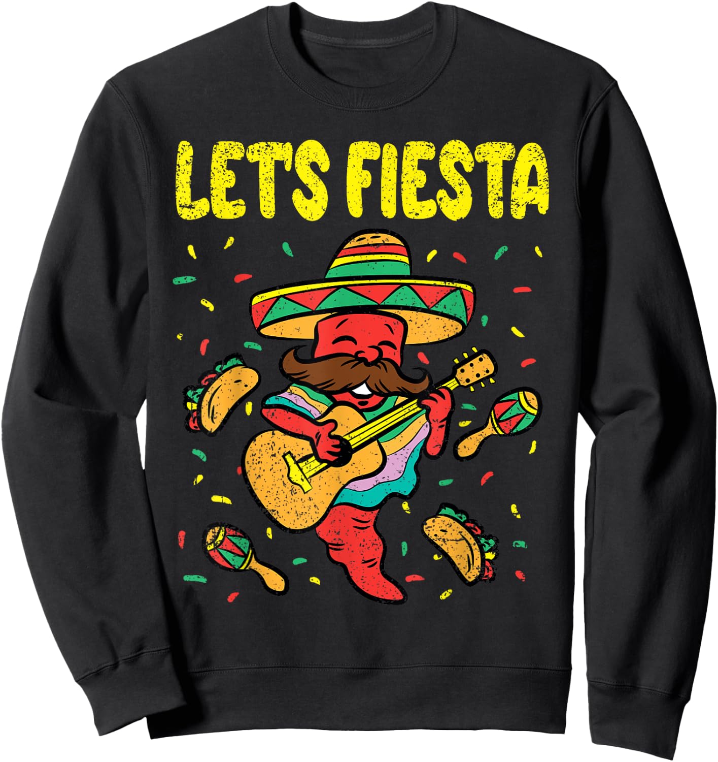 Lets Fiesta Cinco De Mayo Mexican Mariachi Taco Maracas Sweatshirt - Sweatshirt | Black