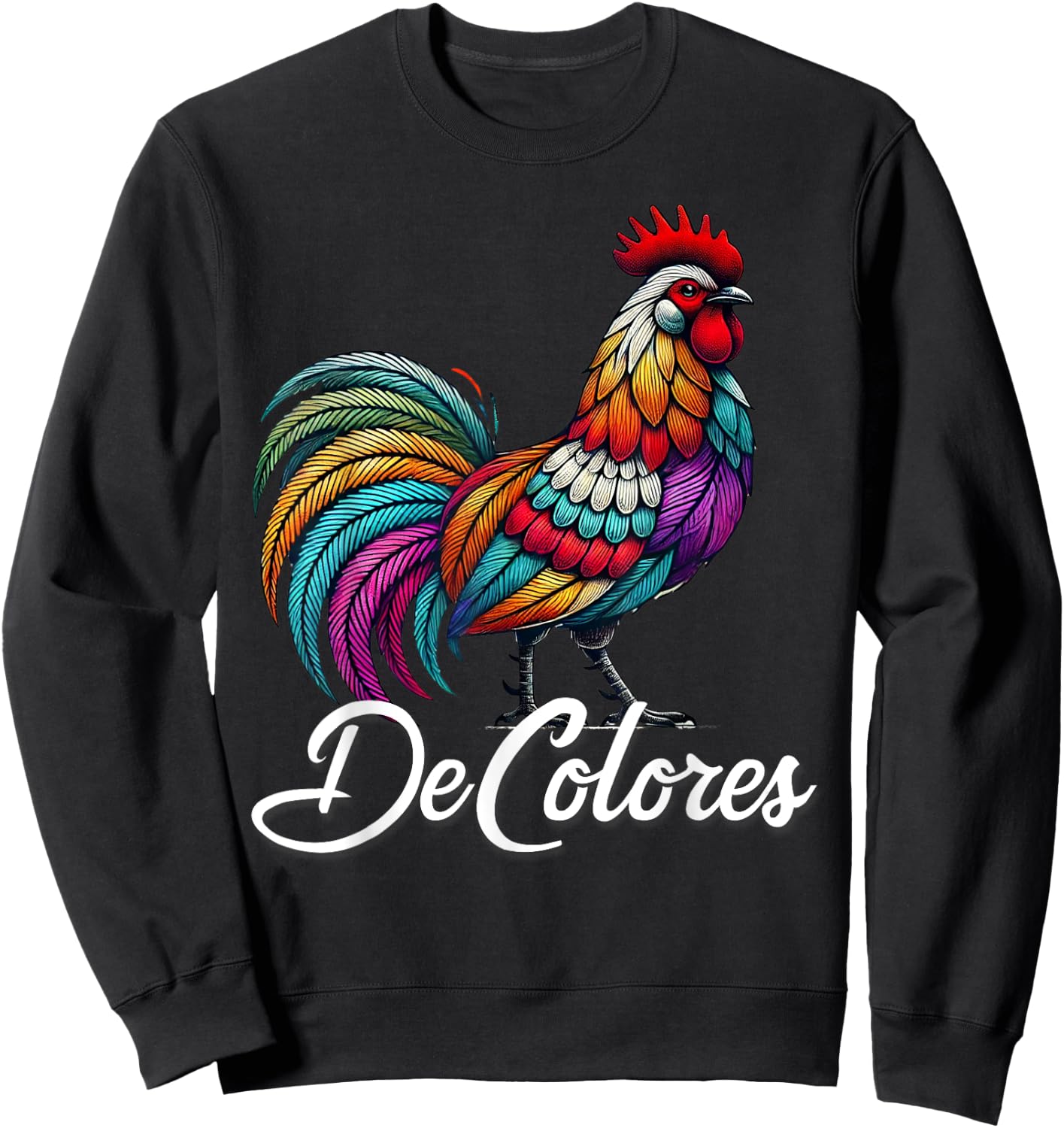 DeColores Cursillo Rainbow Rooster Catholic Sweatshirt - Sweatshirt | Black
