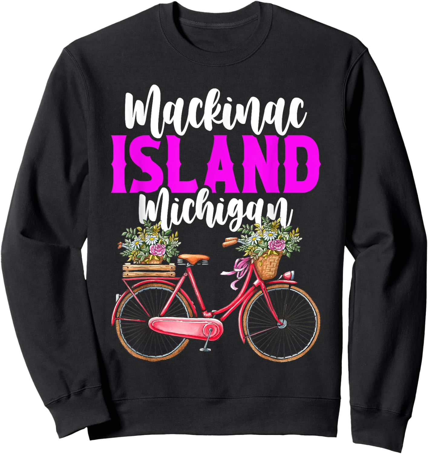 Mackinac Island Michigan Vintage Bike Flowers Sweatshirt - Sweatshirt | Black