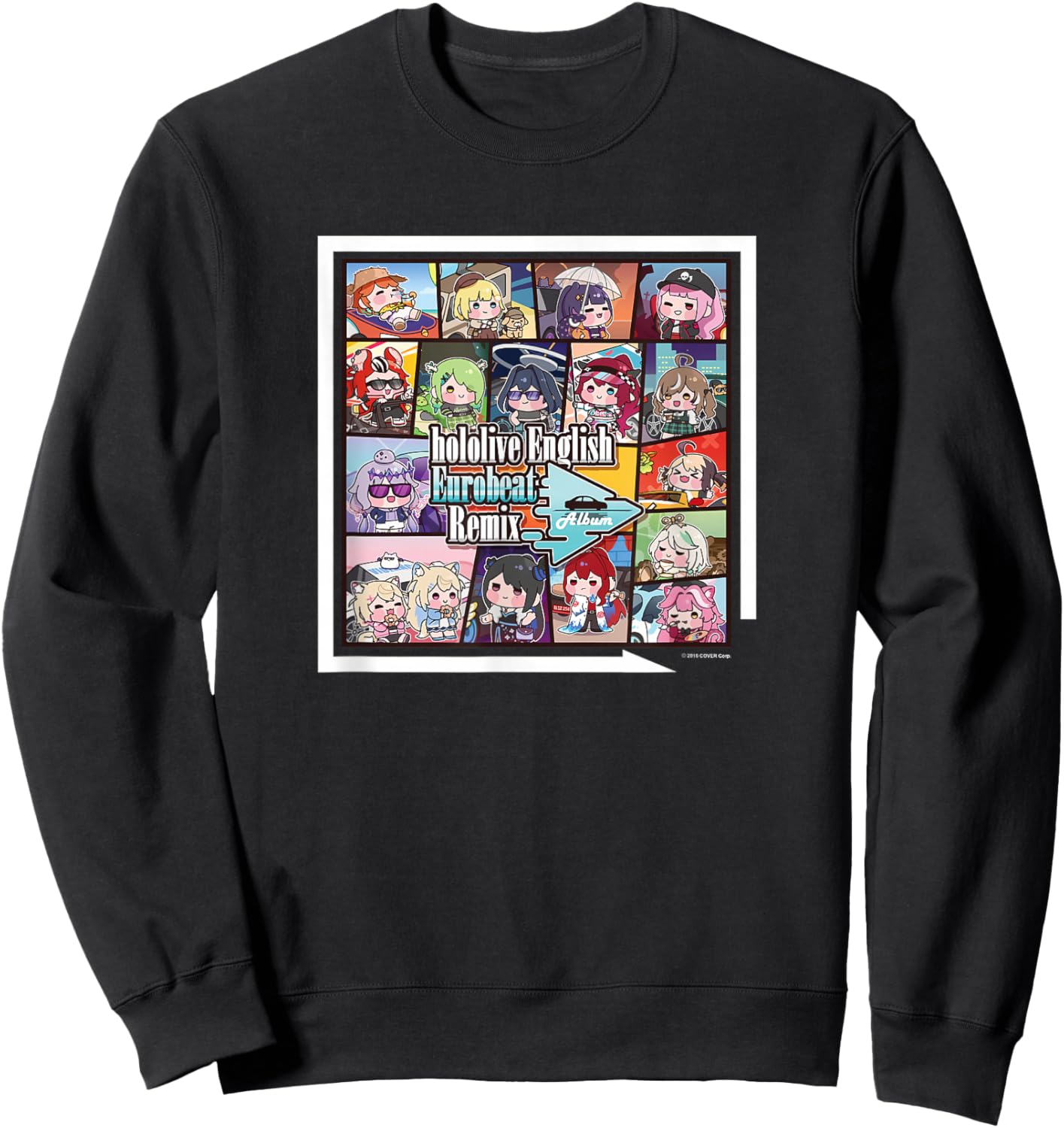 hololive Production -Adults Black Short Sleeve - hololive English Eurobeat Remix Album Merchandise - Small Sweatshirt - Sweatshirt | Black
