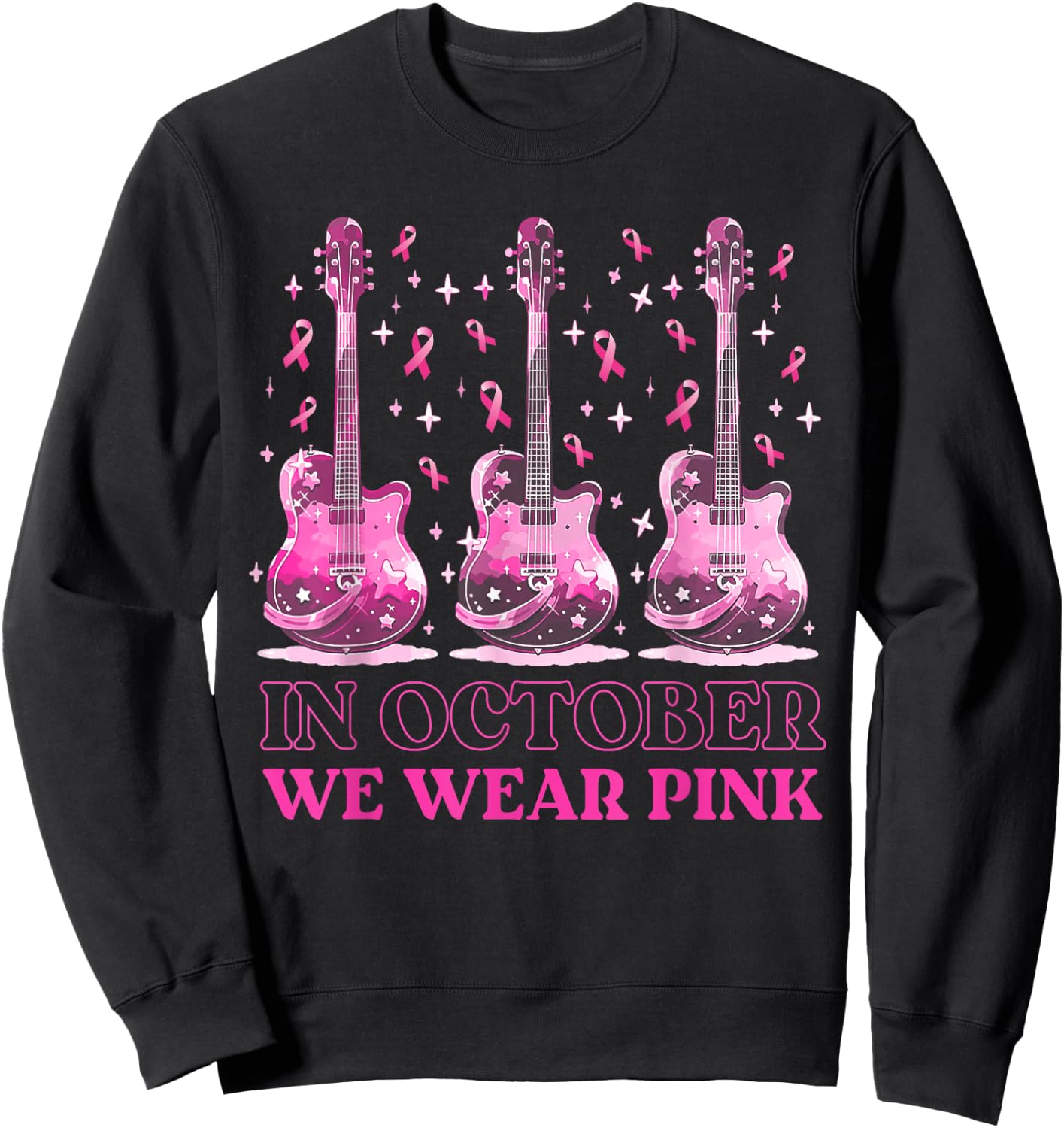 In October We Wear Pink Ribbon Guitar For Breast Cancer Sweatshirt - Sweatshirt | Black