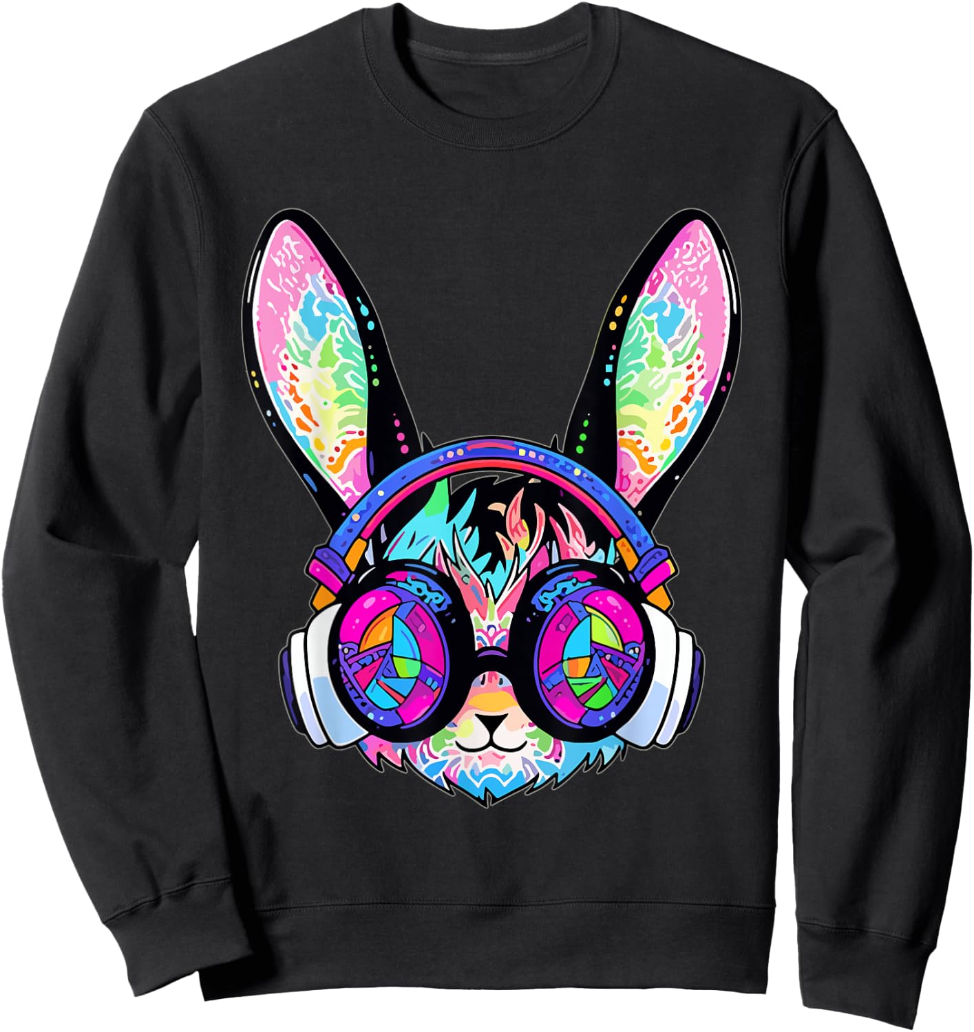 Psychedelic Festival DJ Rabbit Trippy EDM Party Sweatshirt - Sweatshirt | Black