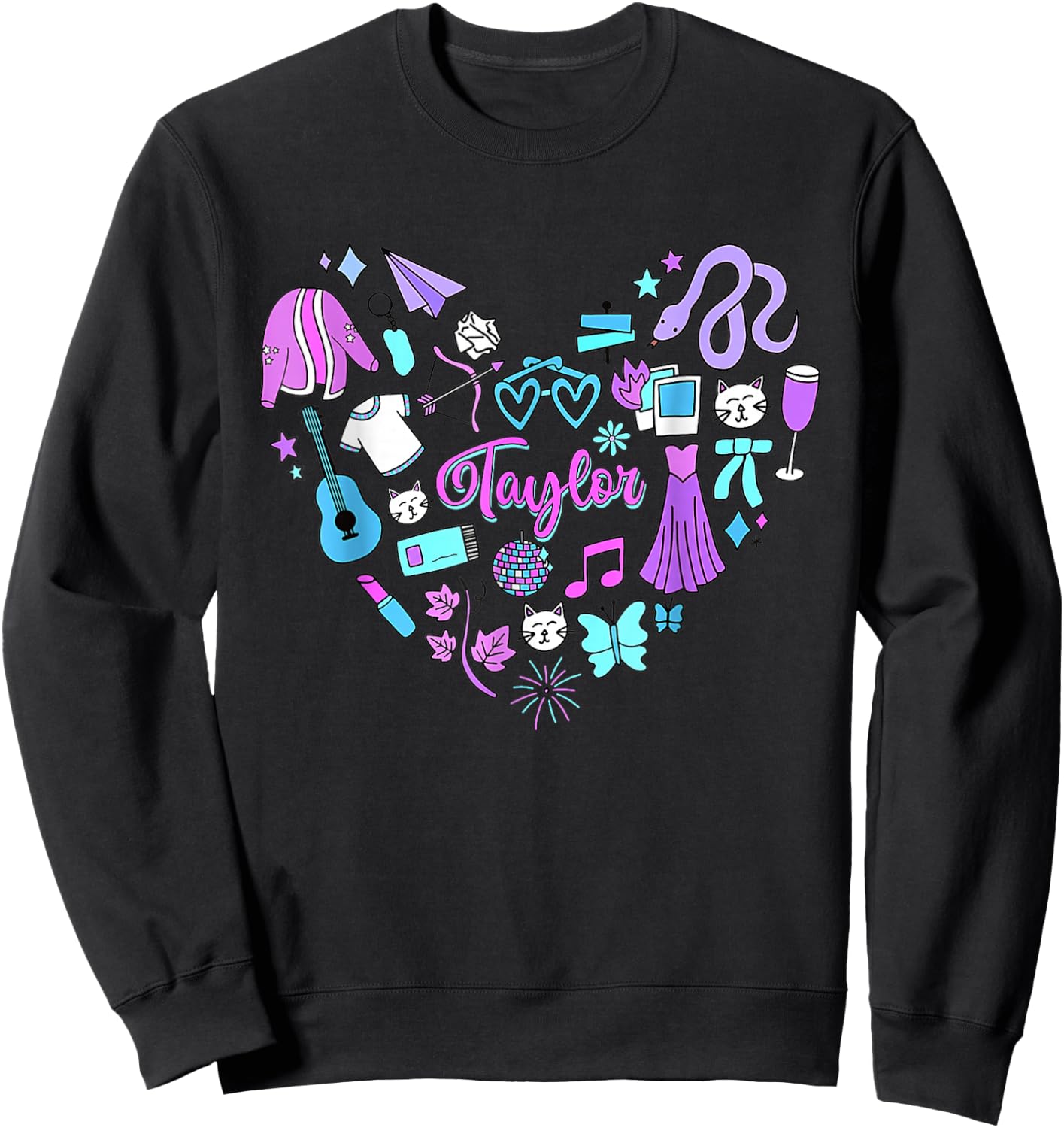 Taylor First Name I Love Taylor Girl Groovy 80's Vintage Sweatshirt - Sweatshirt | Black