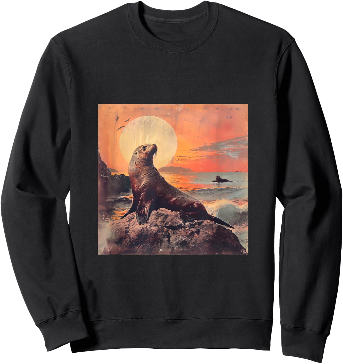 Vintage Sunset Sea Lion Sweatshirt - Sweatshirt | Black