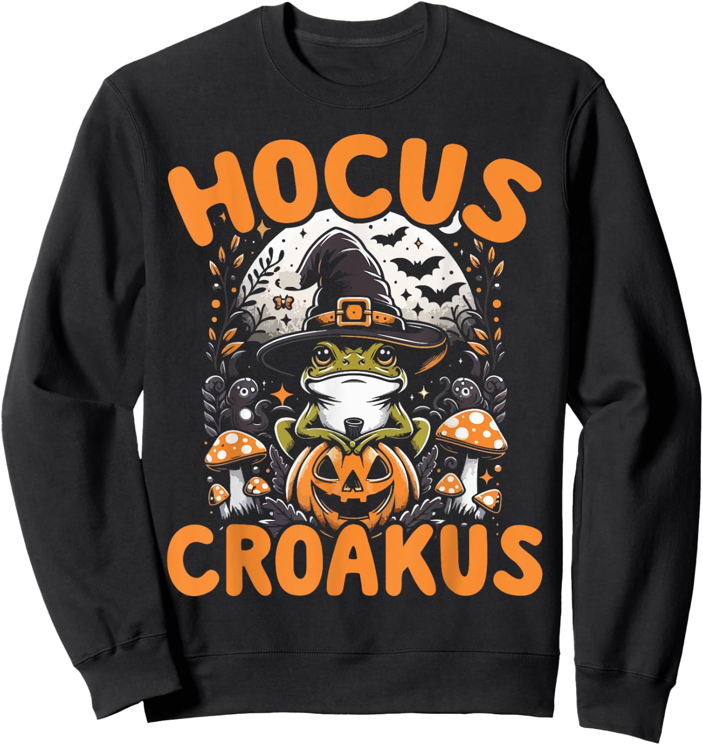 Halloween Frog Witch Pun Hocus Croakus Toad Lover Costume Sweatshirt - Sweatshirt | Black