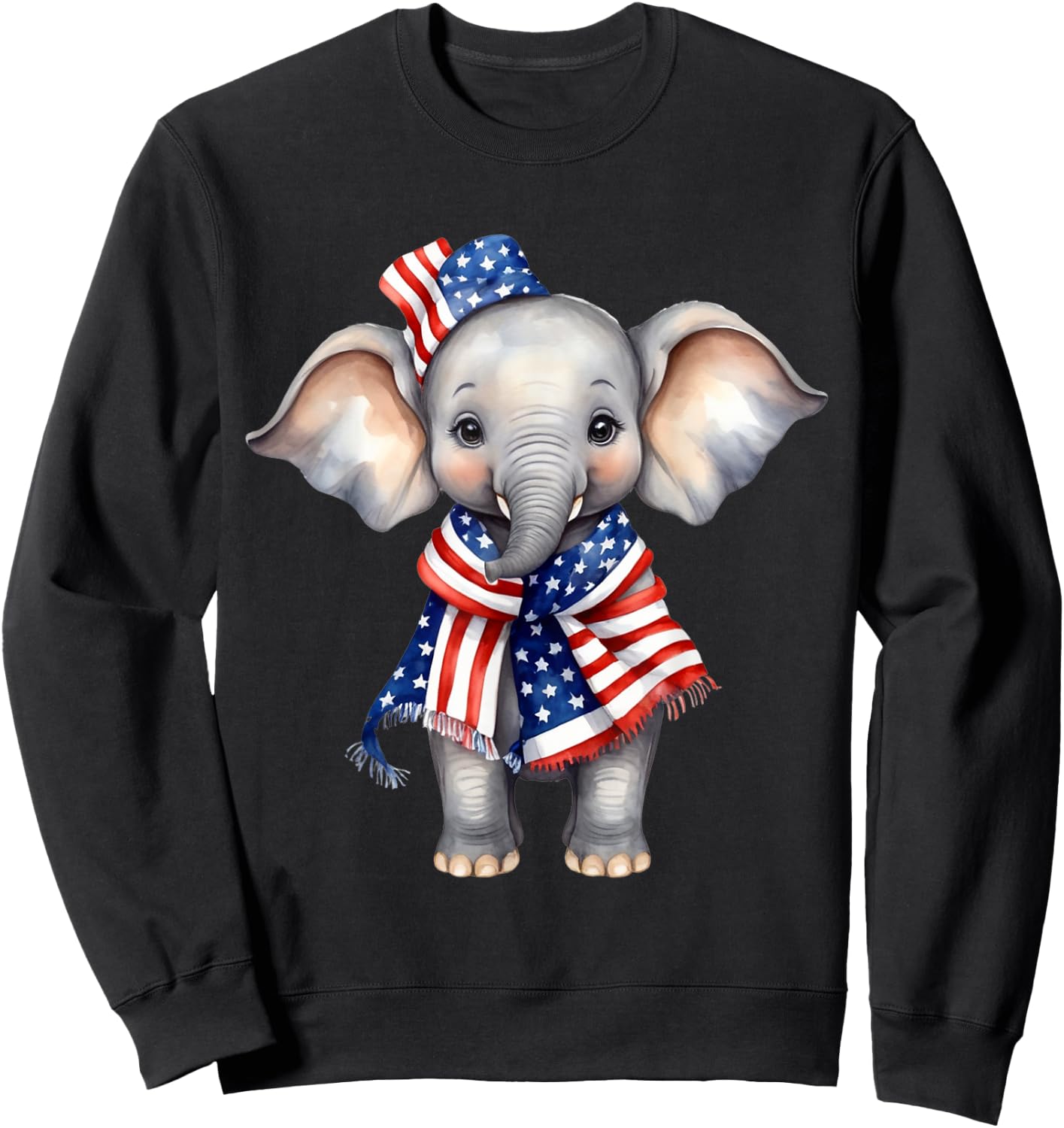 Elephant 4th of July American Flag Elephant Animal Patriotic Sweatshirt - Sweatshirt | Black