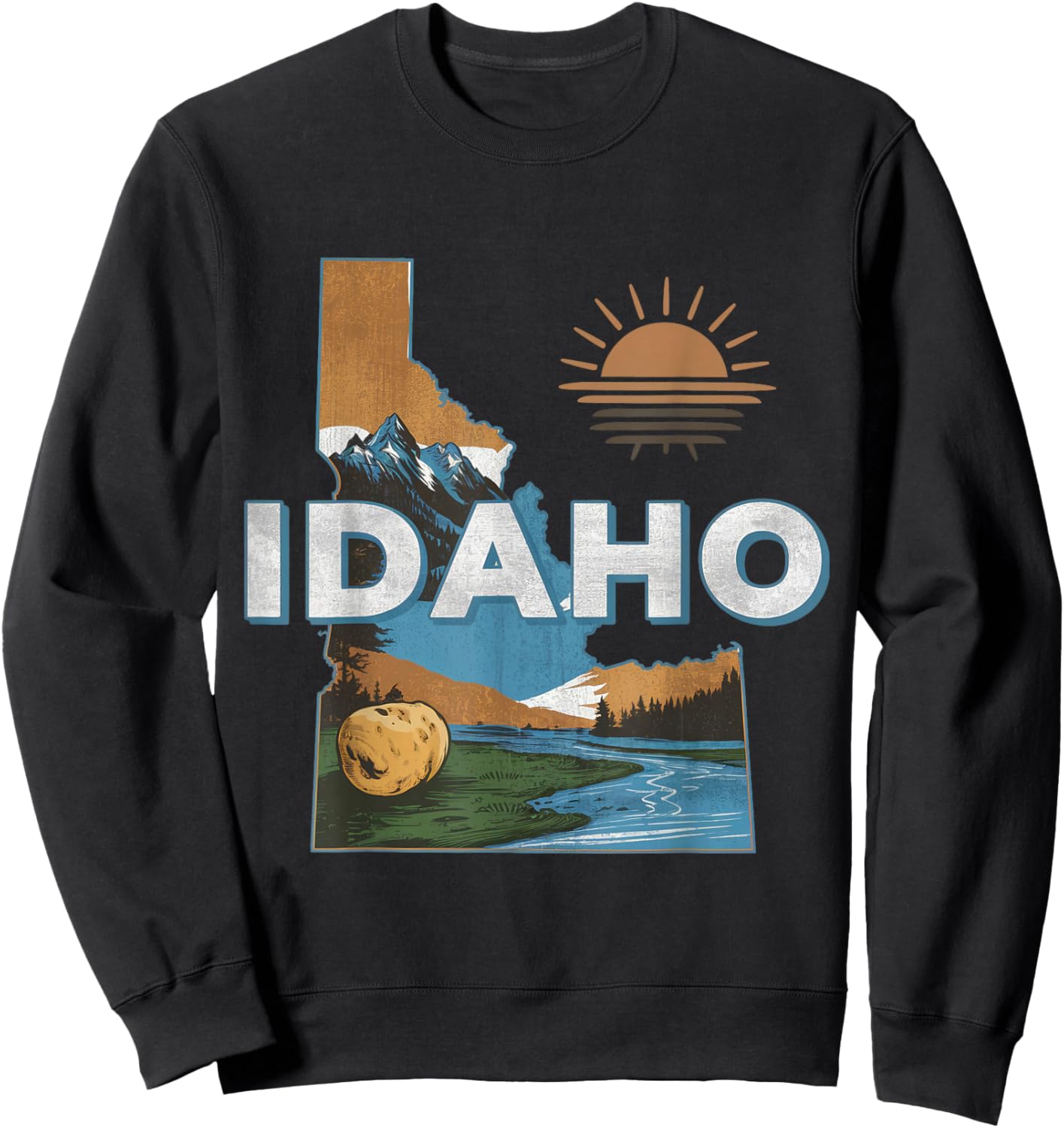 Idaho USA State Potato Mountains Scenic River Souvenir Sweatshirt - Sweatshirt | Black